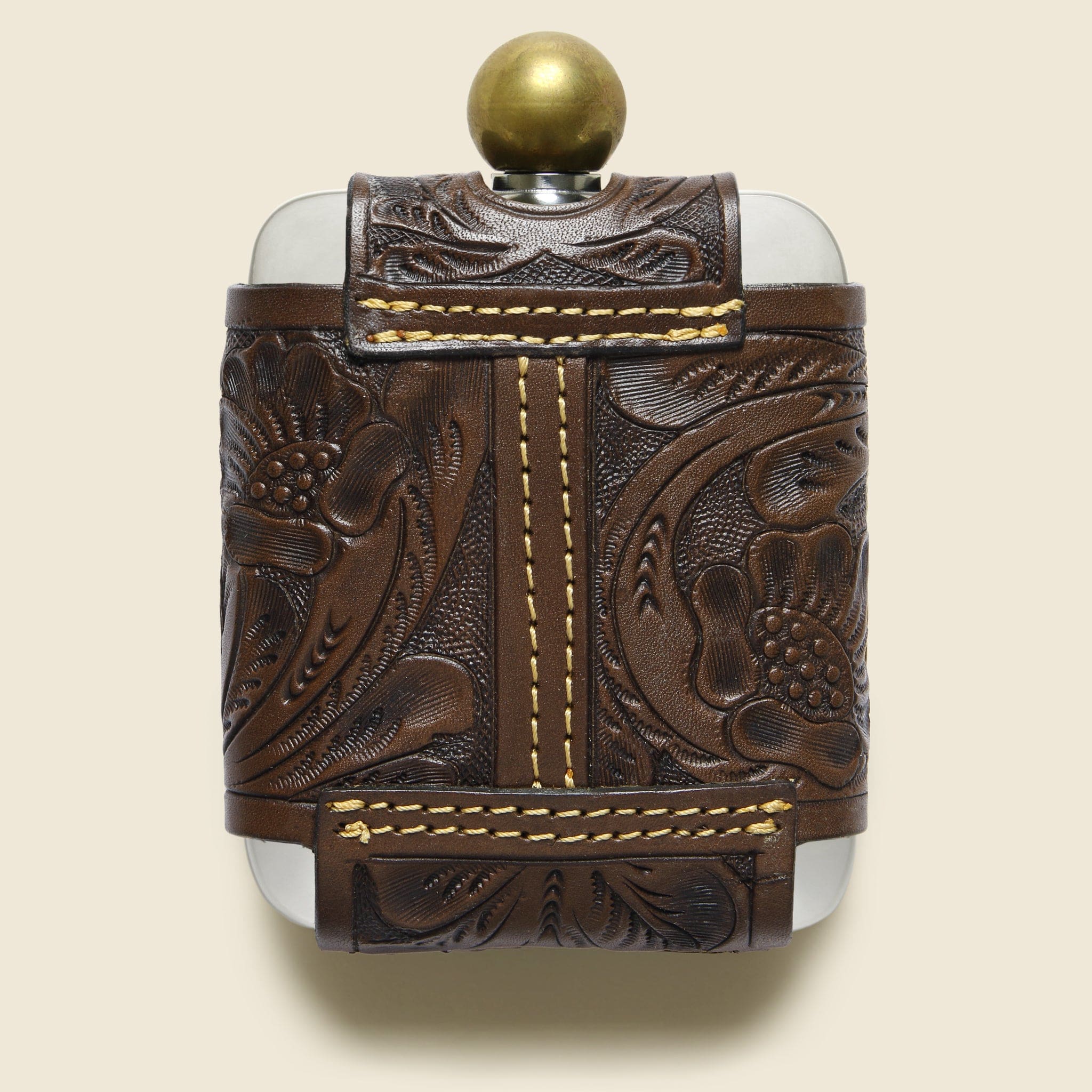 Tooled Leather Hip Flask - Brown - Image 2