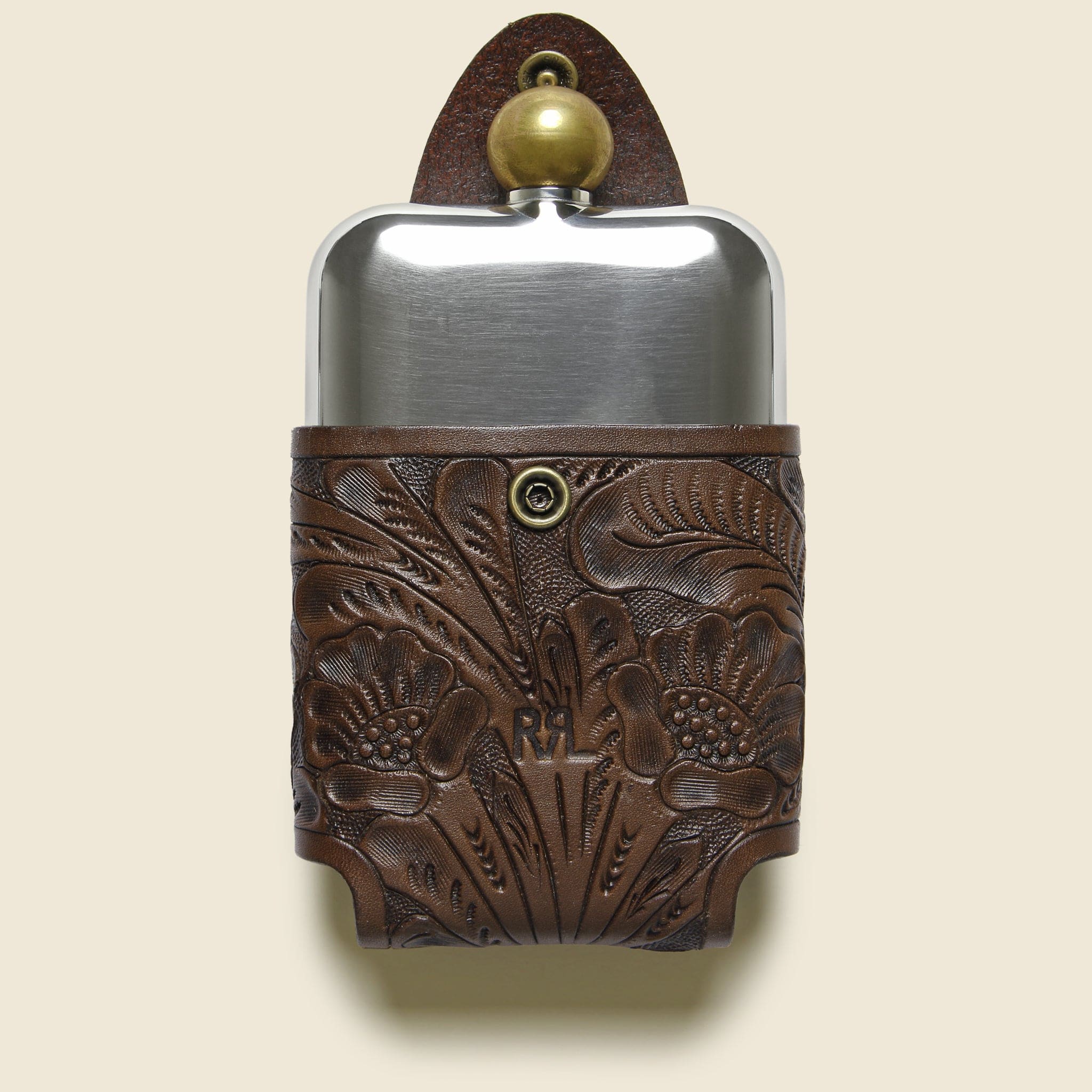 Tooled Leather Hip Flask - Brown - Image 3