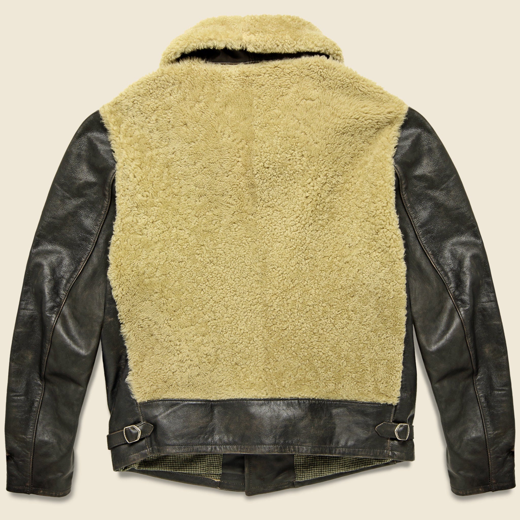Shearling-Leather Motorcycle Jacket - Black/Cream - Image 2