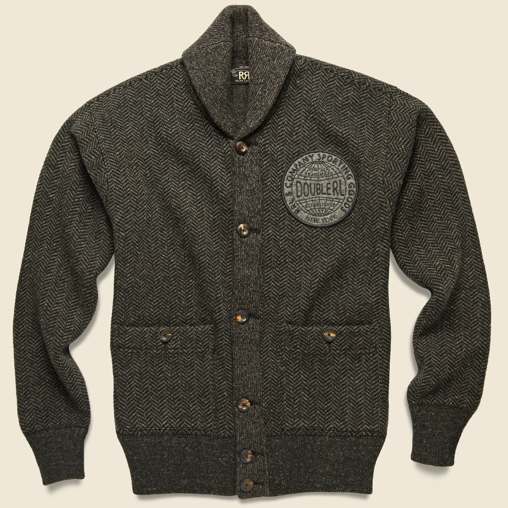 Wool Blend Shawl Cardigan - Grey Herringbone