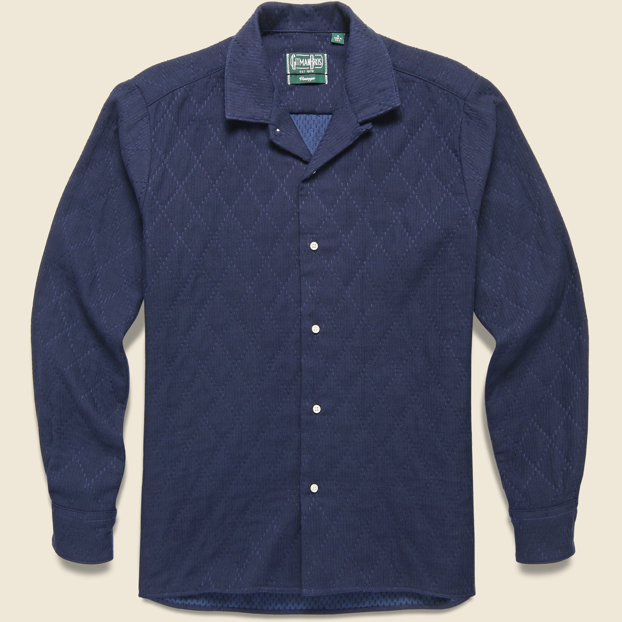Sashiko Dobby Camp Shirt - Indigo