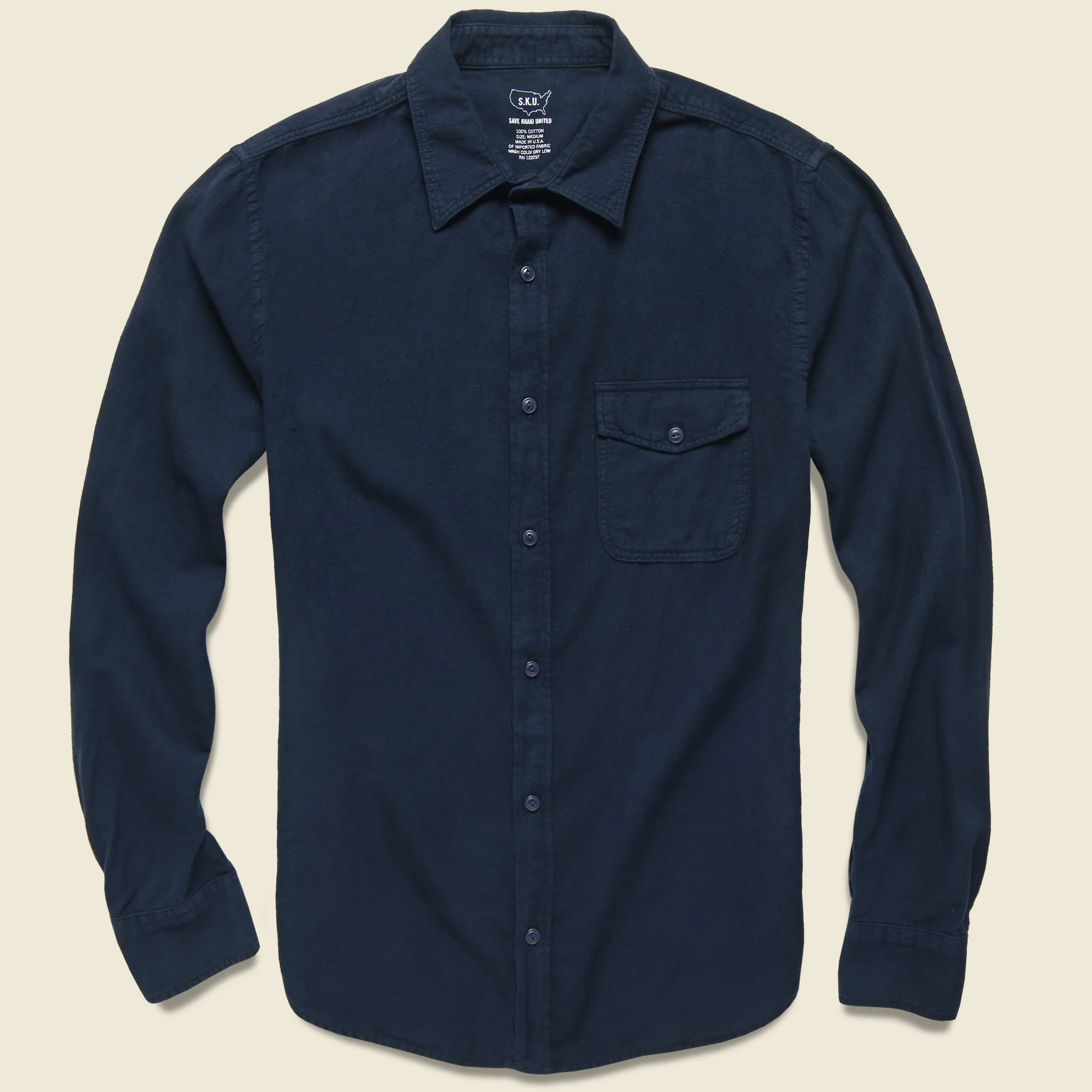 Oatmeal Flannel Workshirt - Navy