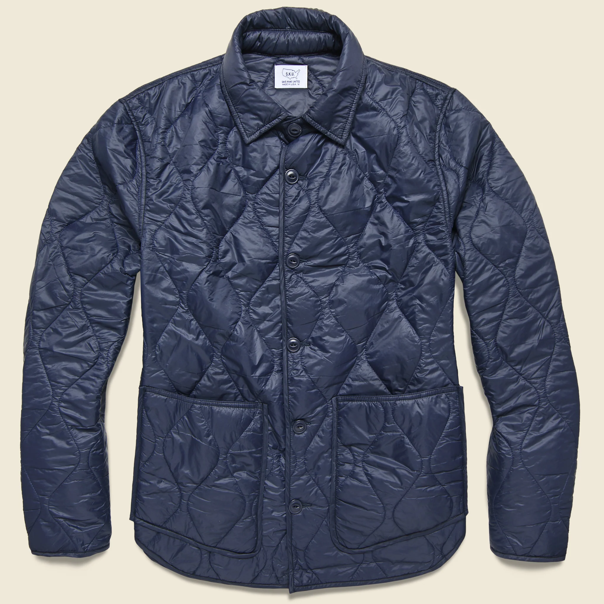 Quilted Nylon Shirt Jacket - Navy