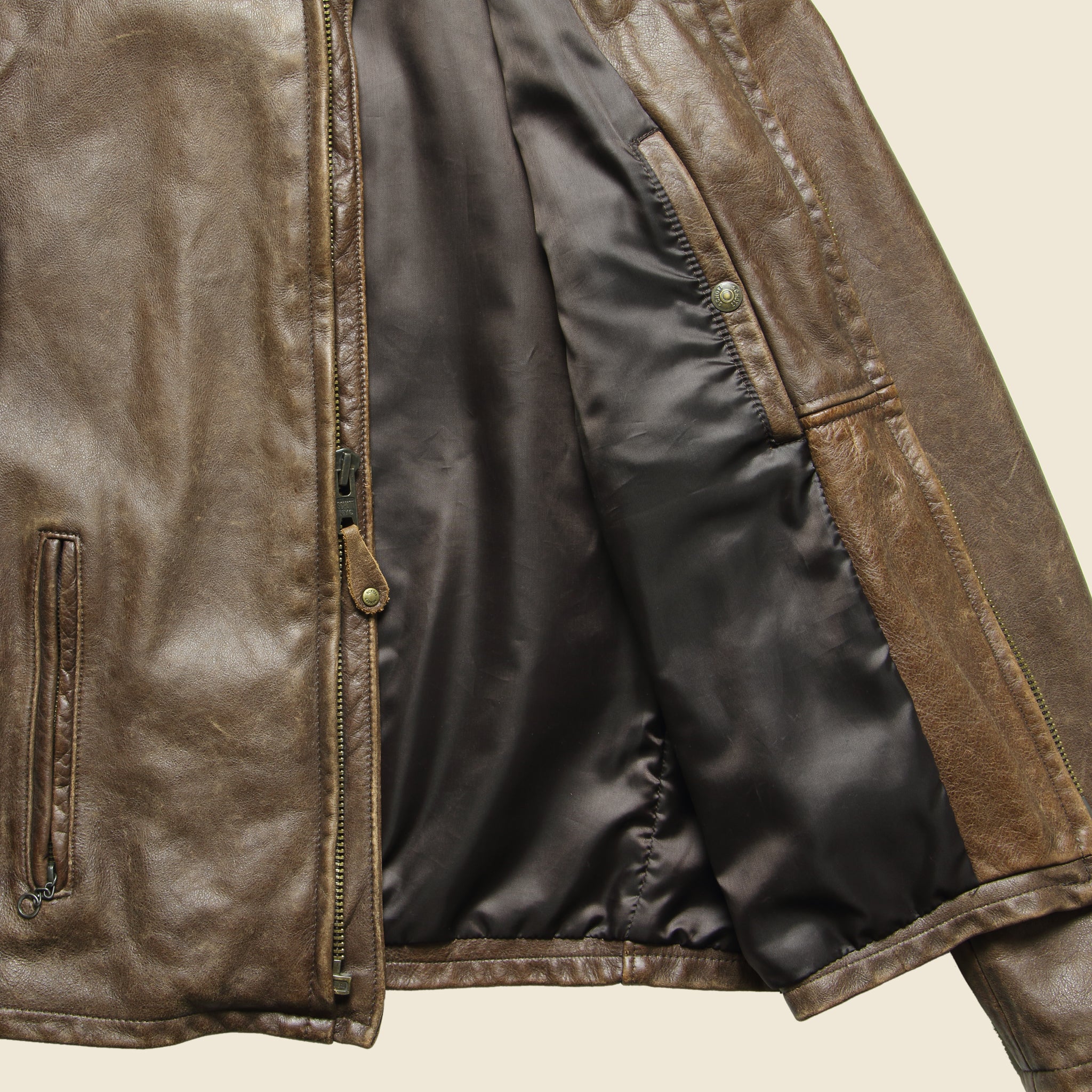 Cowhide Leather Cafâ© Racer Jacket - Brown - Image 3
