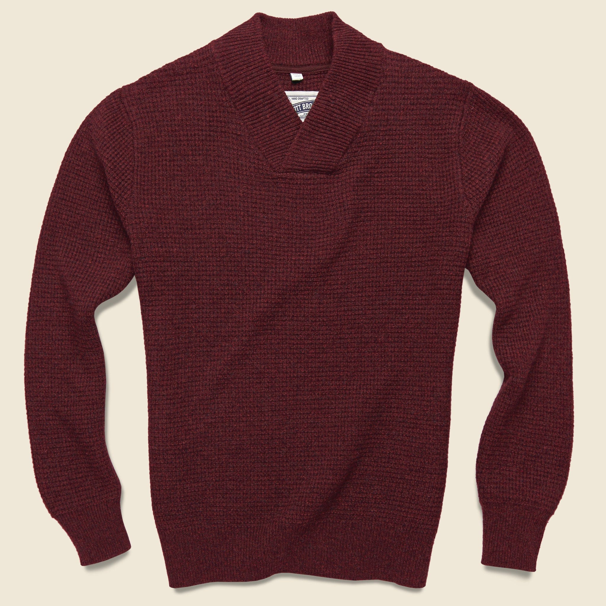 V-Neck Waffle Sweater - Burgundy
