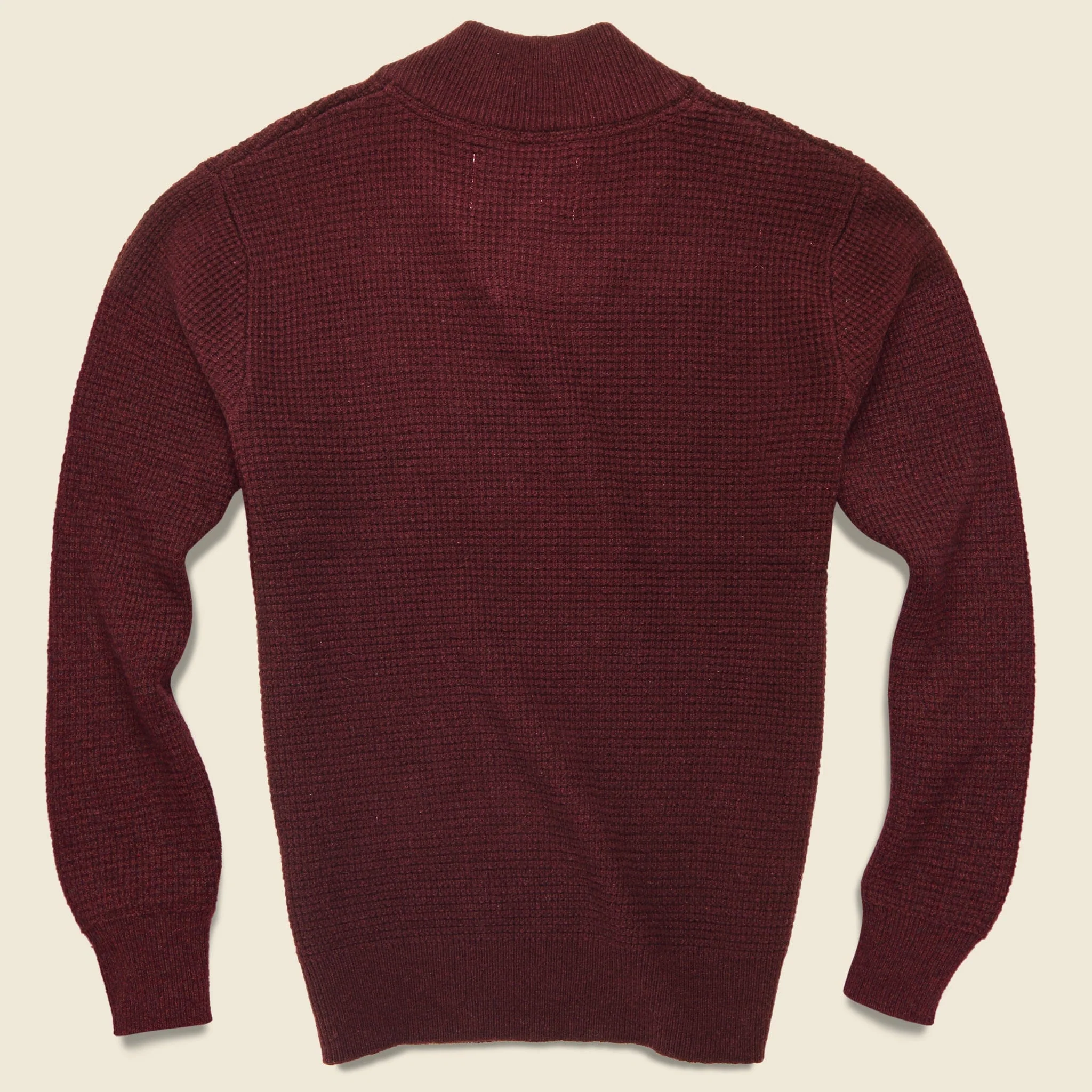V-Neck Waffle Sweater - Burgundy - Image 2