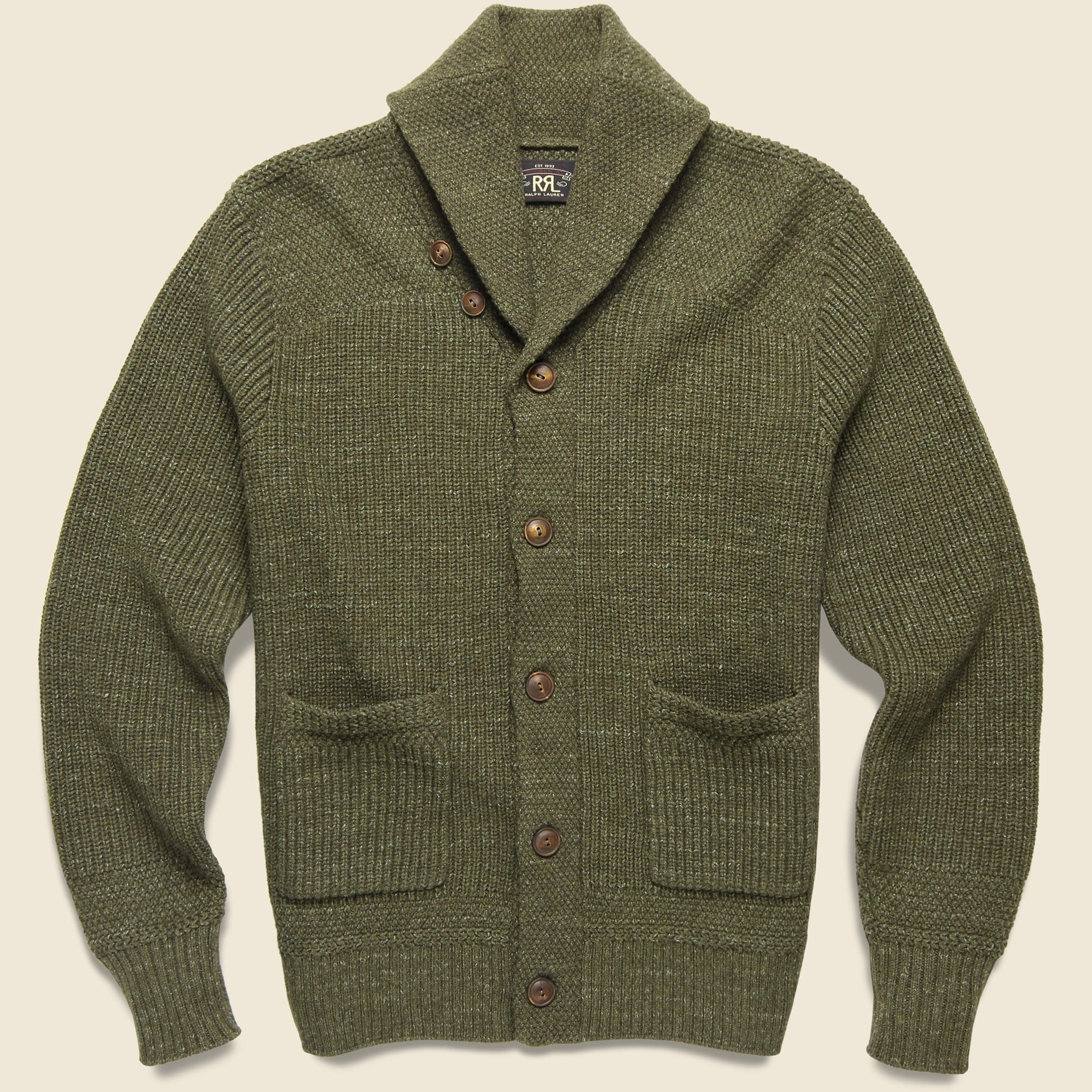 Seed Stitch Shawl Cardigan - Olive Heather