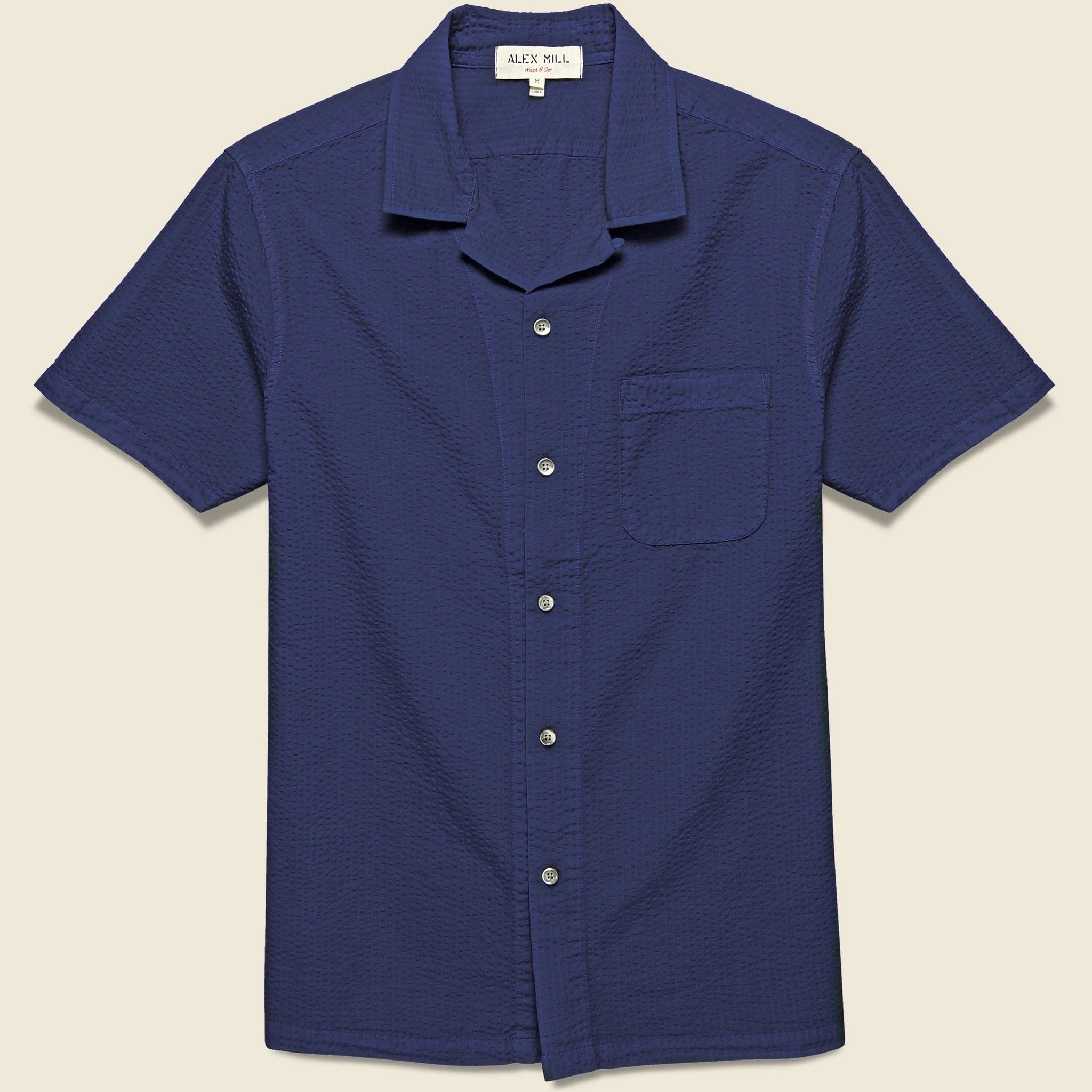 Seersucker Camp Shirt - Navy