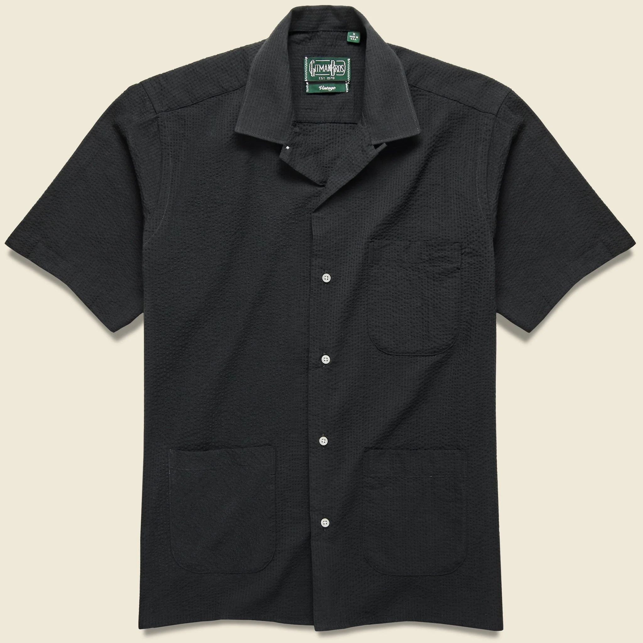 Seersucker Guayabera Shirt - Black