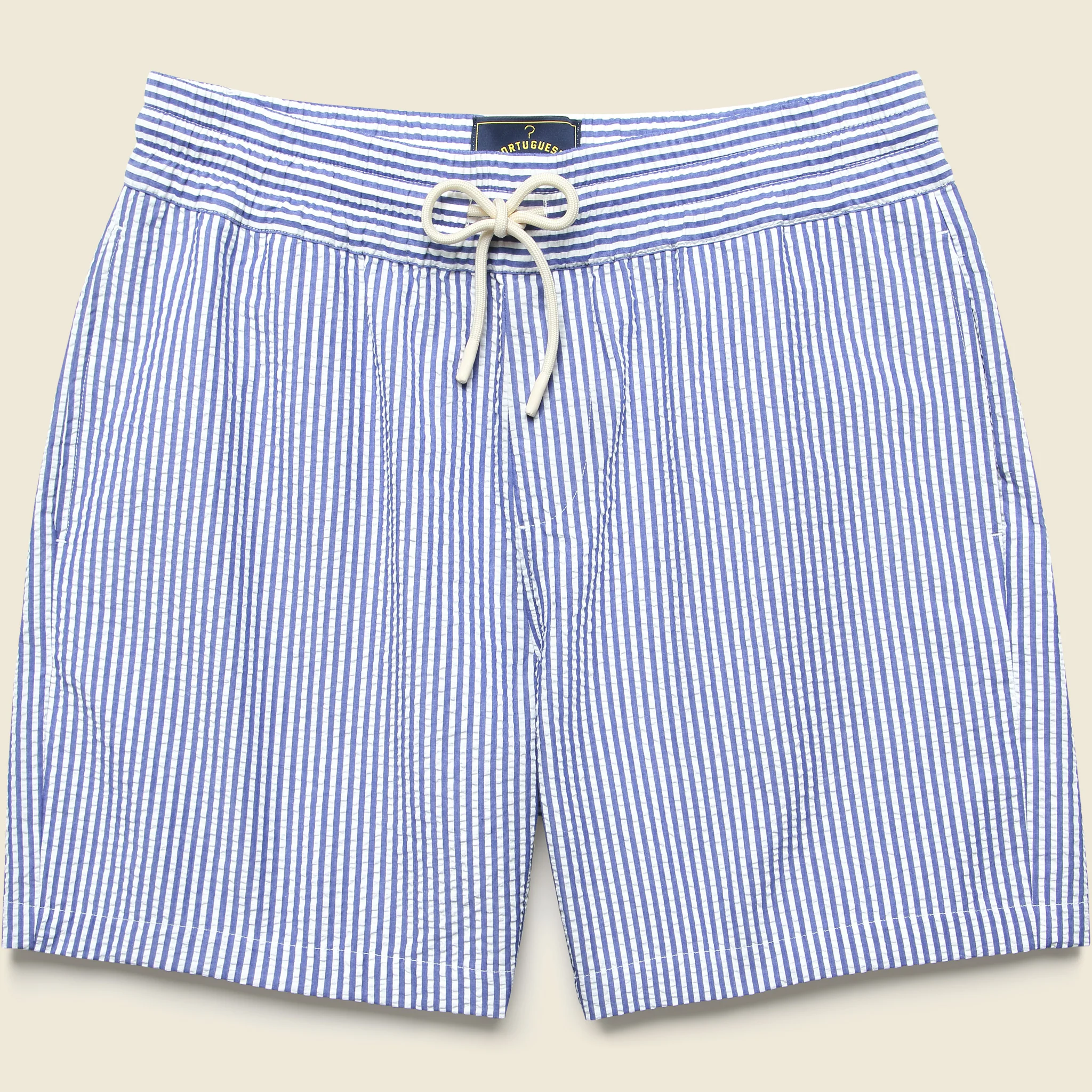7" Seersucker Shorts - Blue Stripe