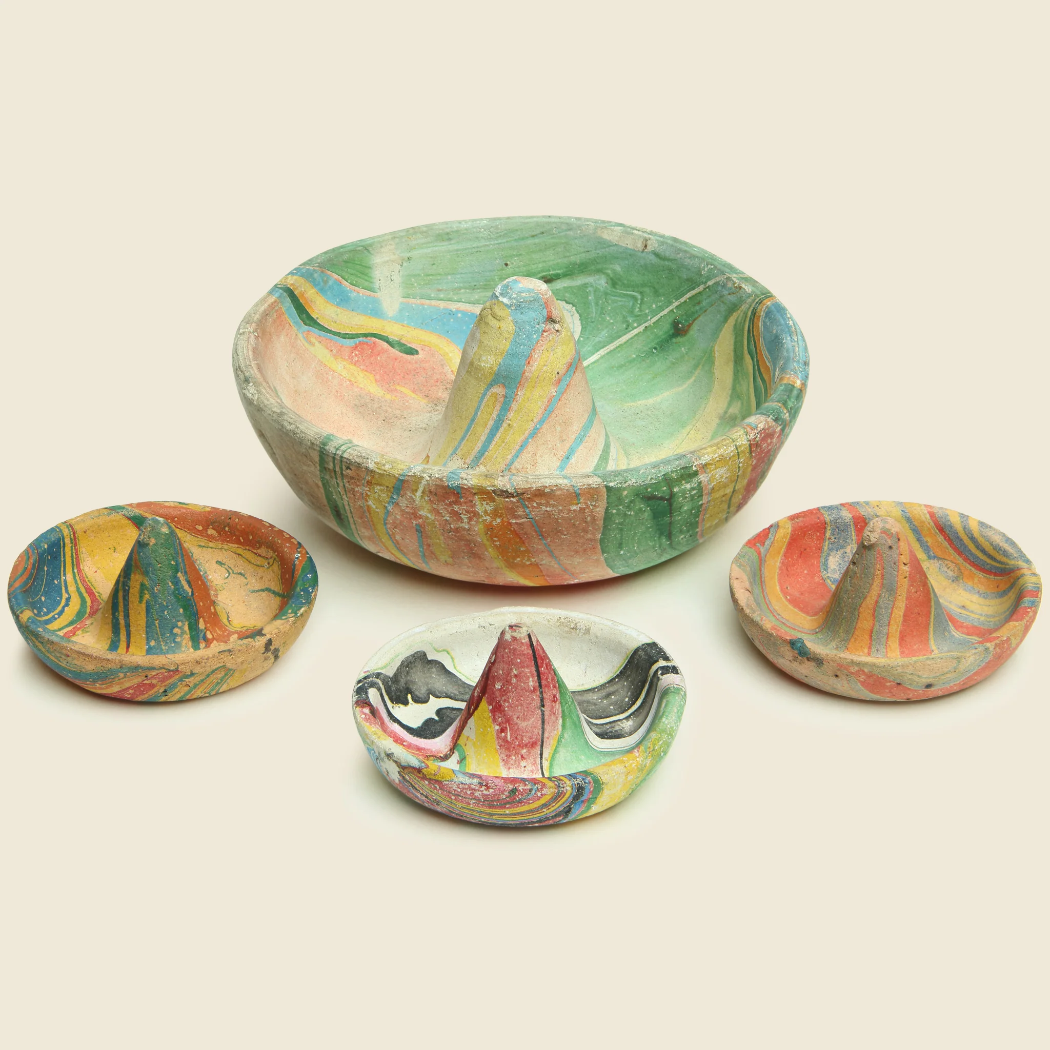 Set of Swirled Pottery Sombreros
