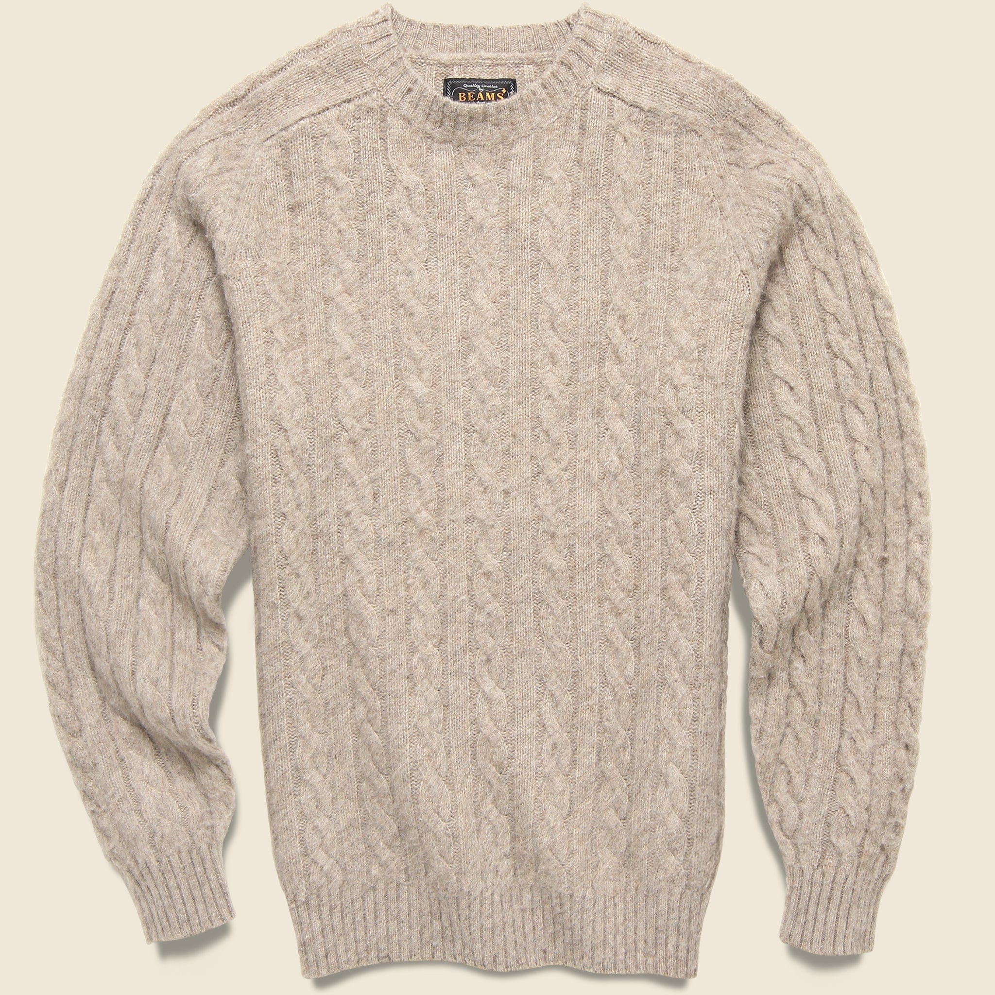 Shaggy Cable Crew Sweater - Taupe