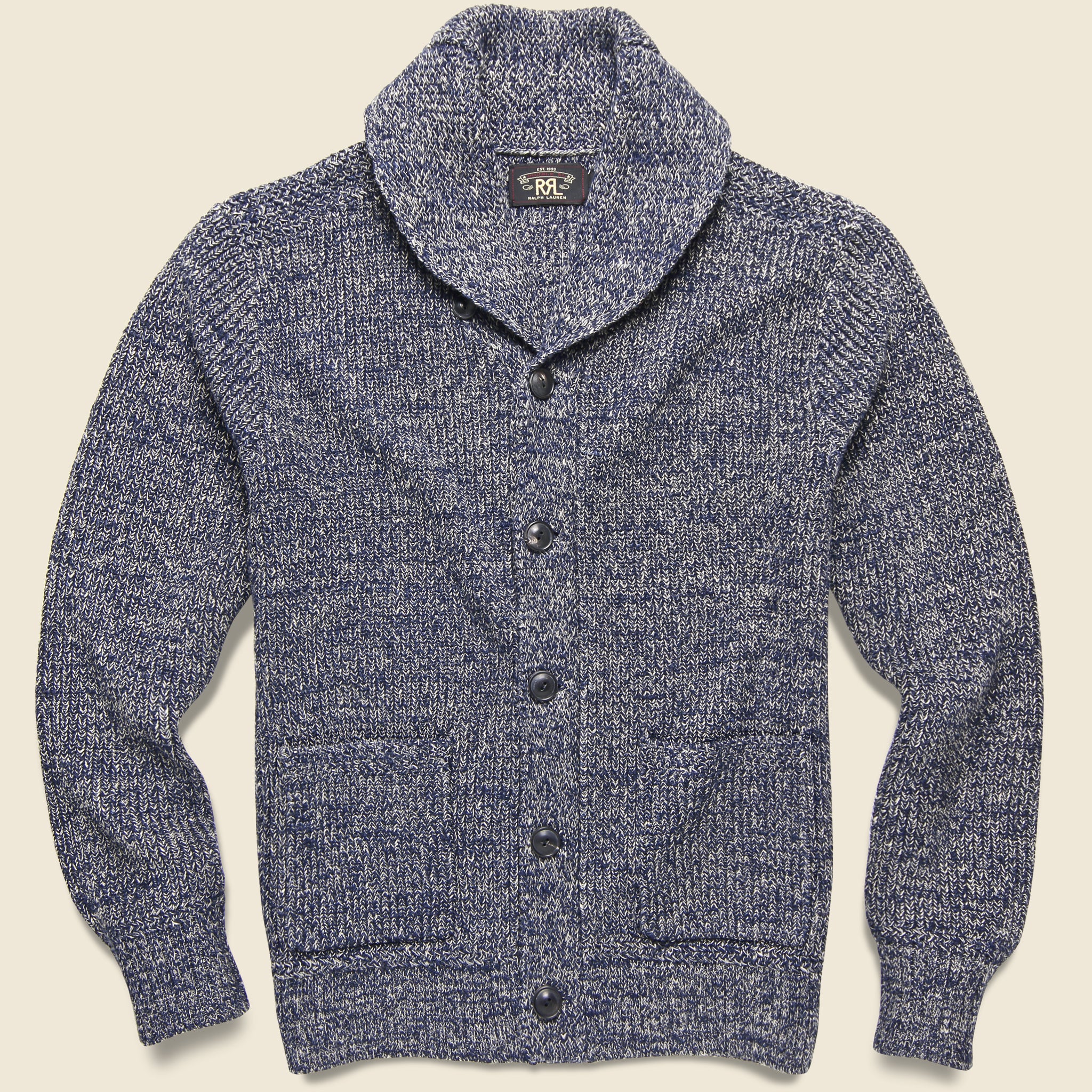 Cotton-Linen Shawl Cardigan - Dark Navy Marl