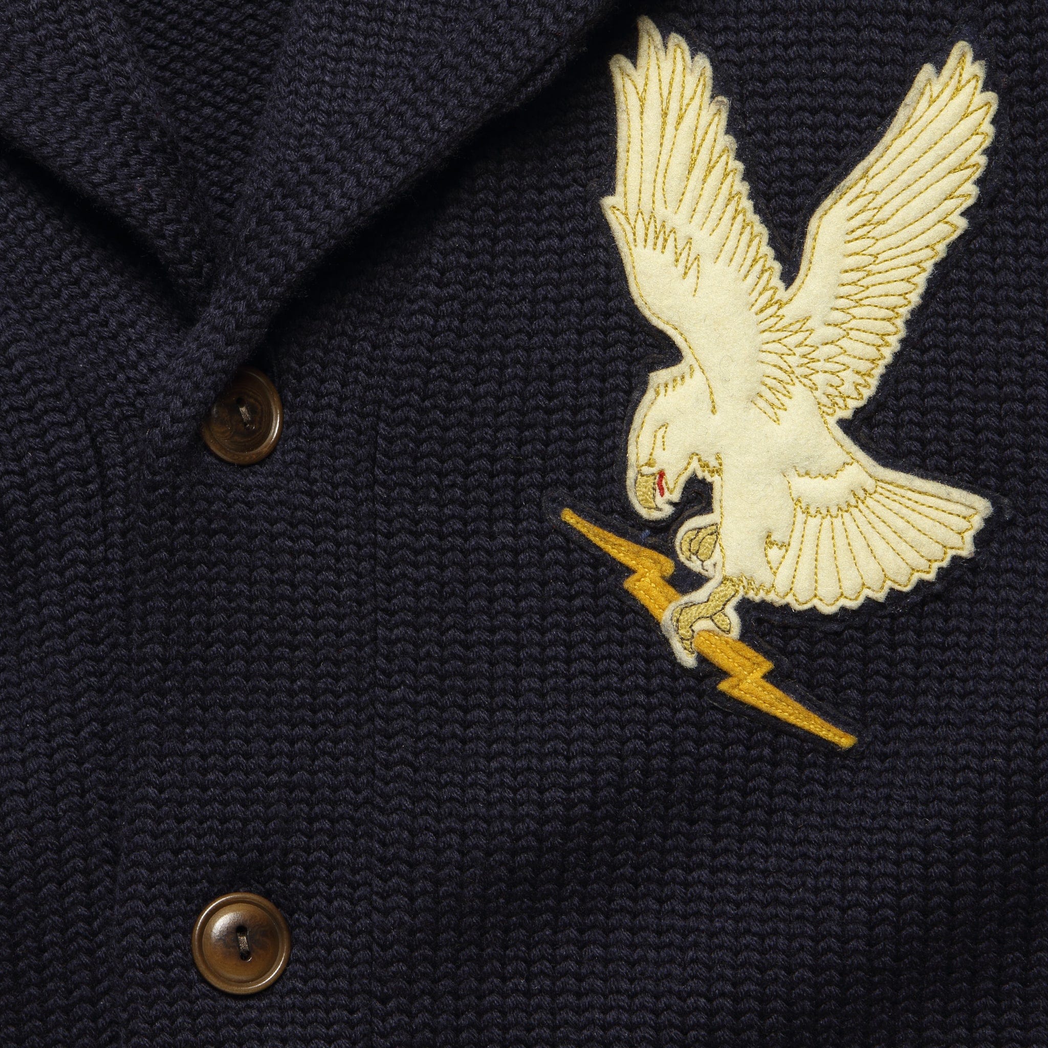 Shawl Collar Patch Cardigan - Navy - Image 3