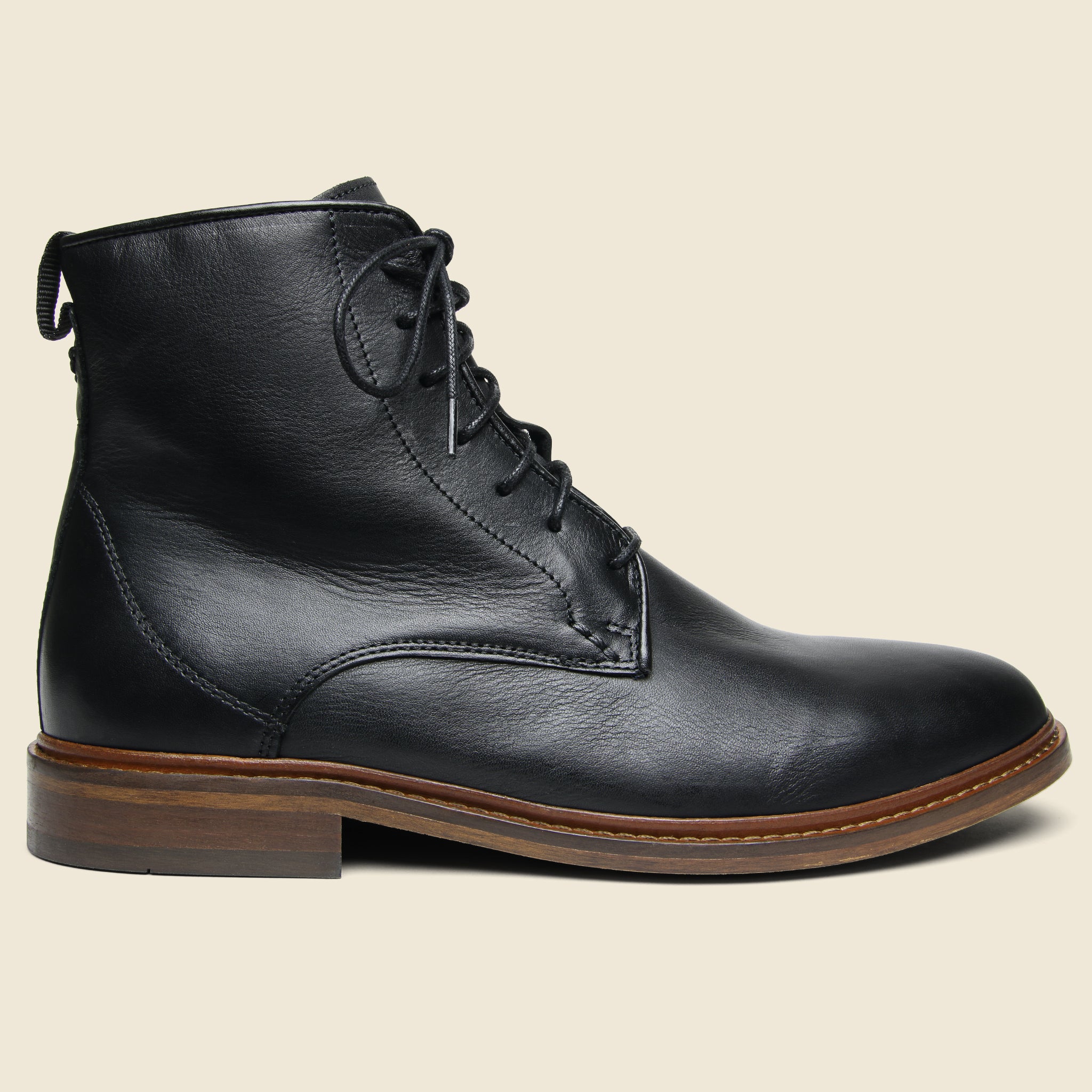 Ned Leather Lace-Up Boot - Black