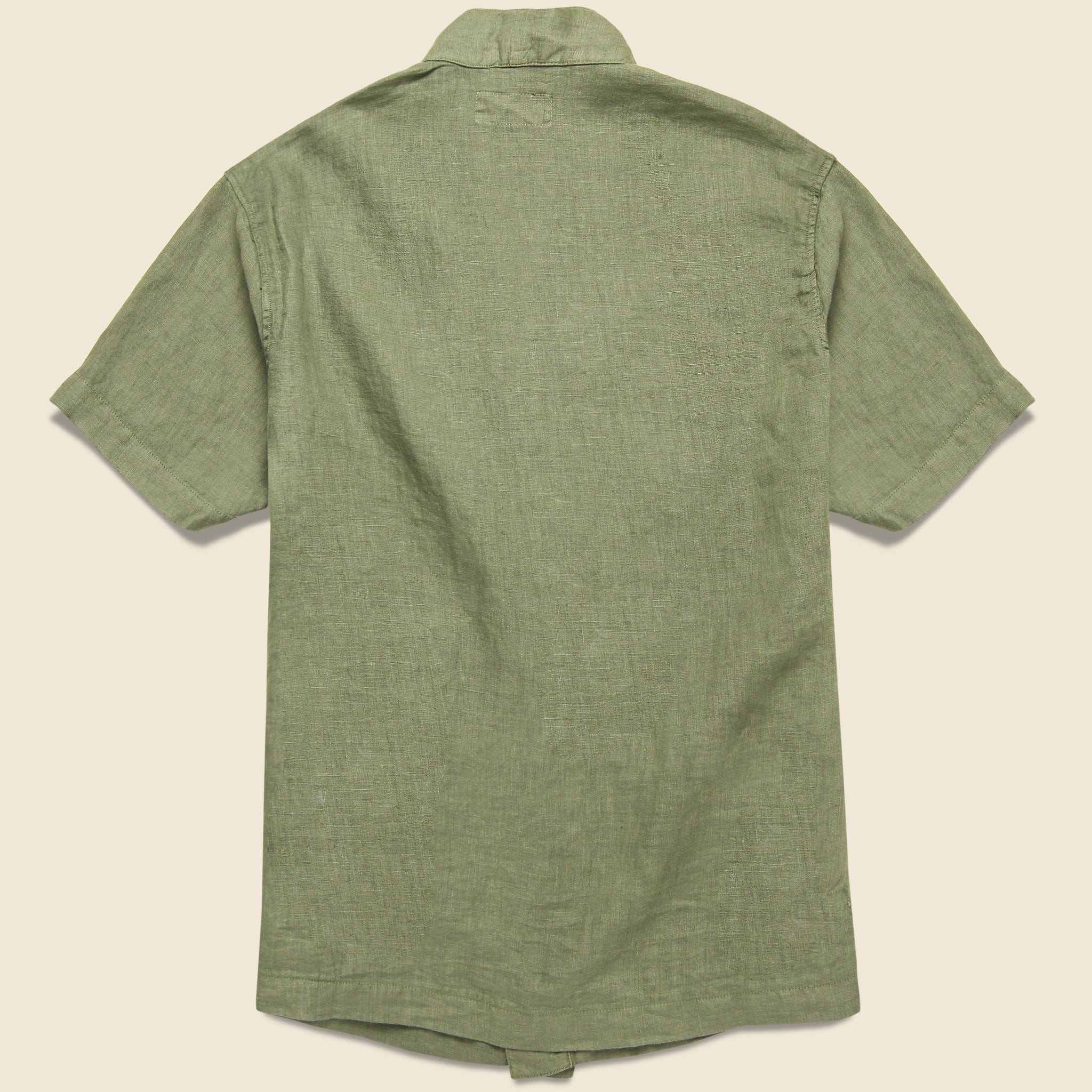 Short Sleeve Linen Kyoto Workshirt - Bright Olive - Image 2