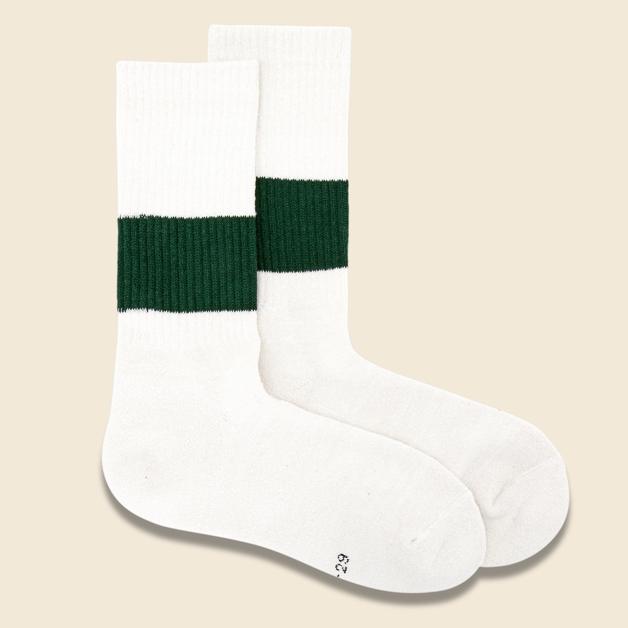 Silk Cotton Classic Crew Sock - Ivory/Dark Green