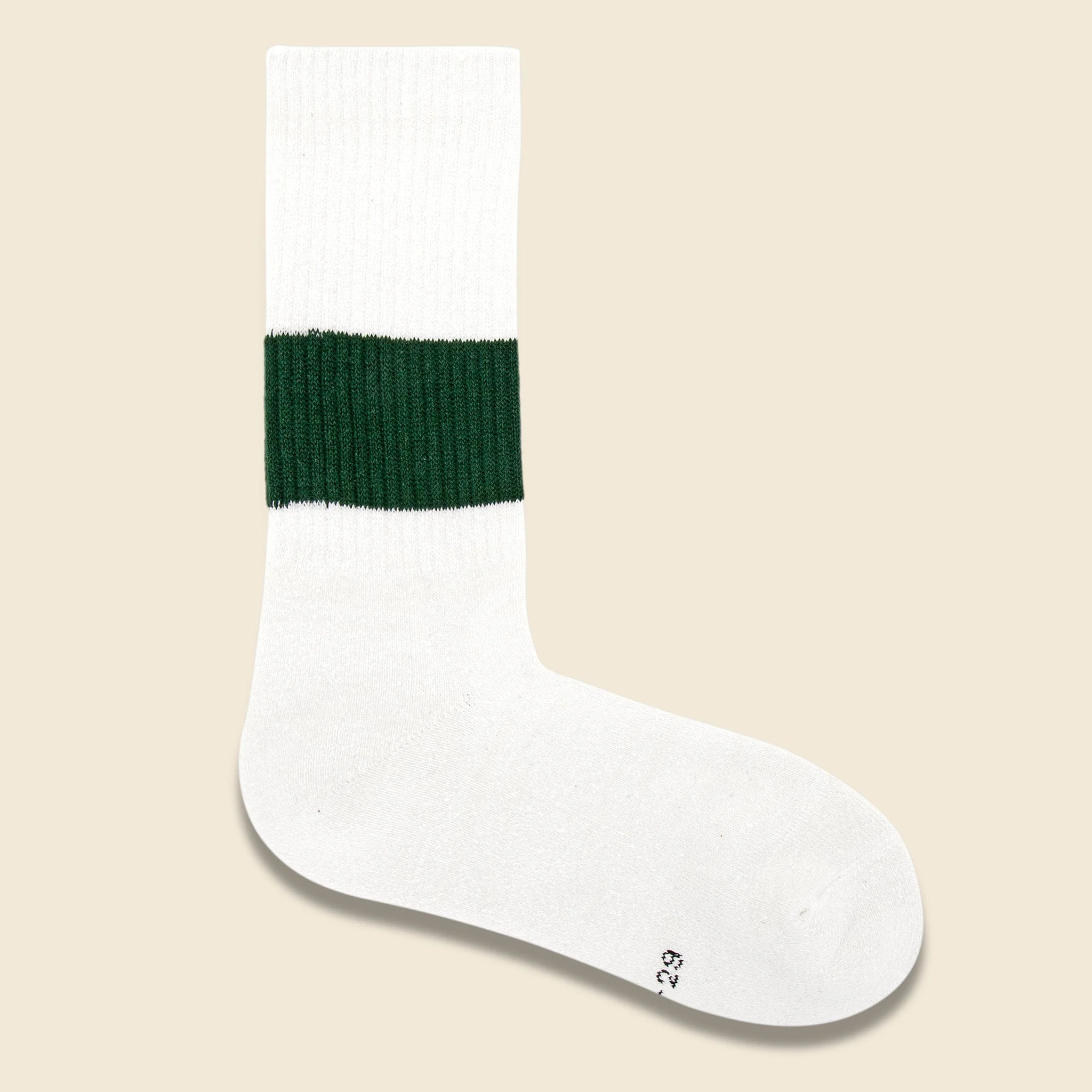 Silk Cotton Classic Crew Sock - Ivory/Dark Green - Image 2