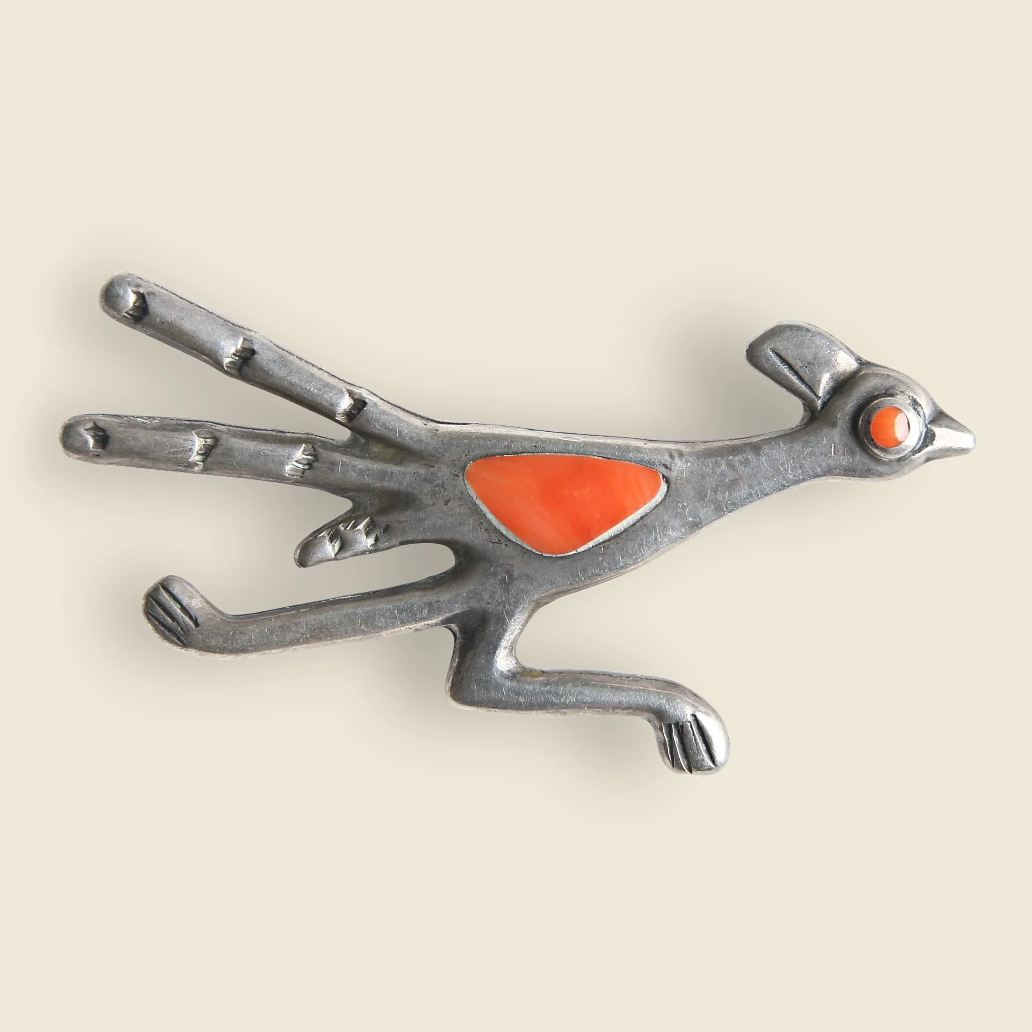 Silver & Coral Roadrunner Pin