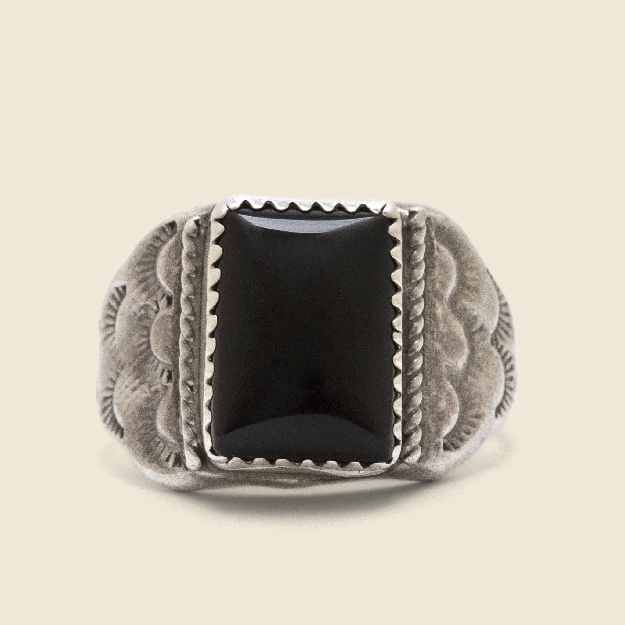 Silver & Onyx Stamped Ring - Image 2