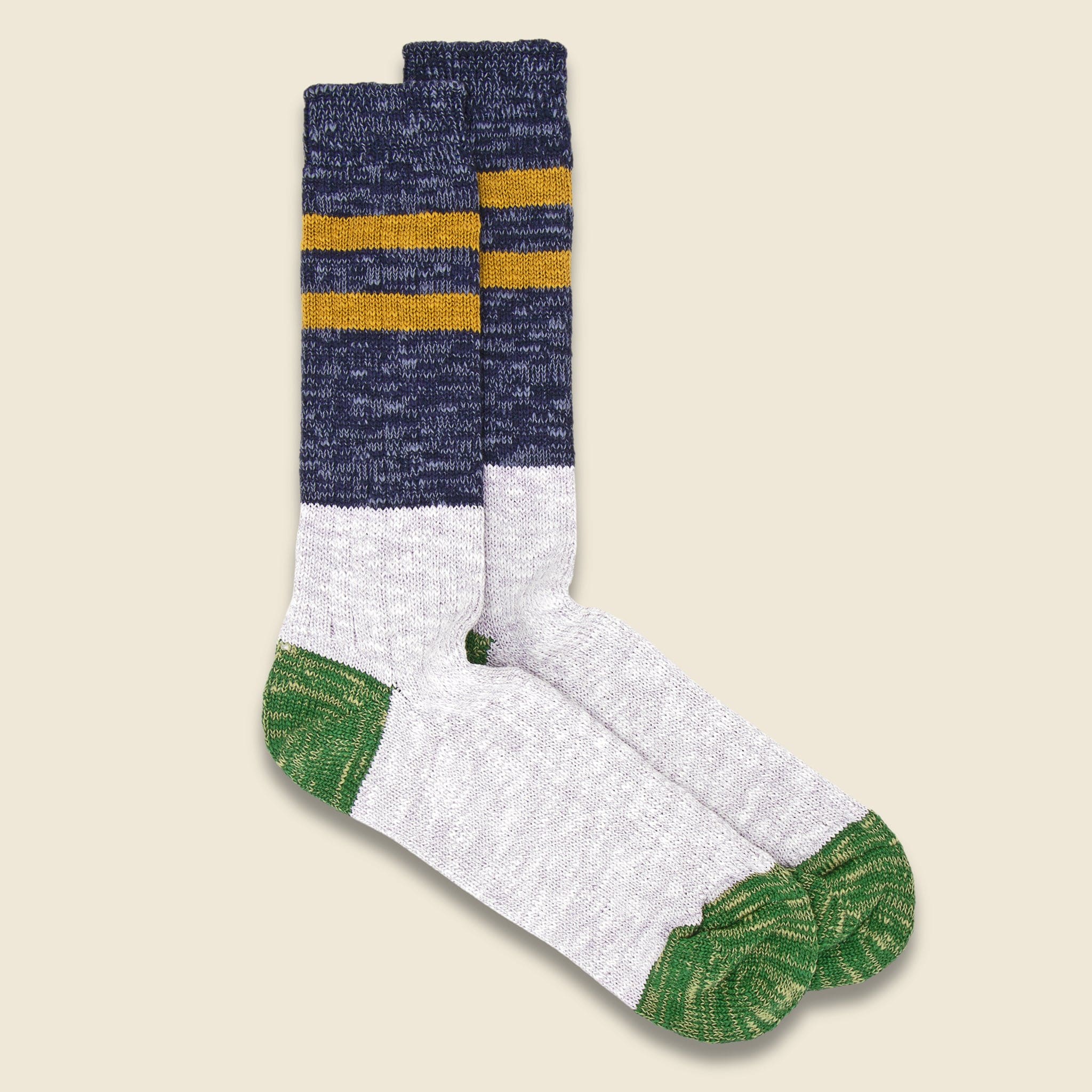 Slub Line Crew Sock - Navy