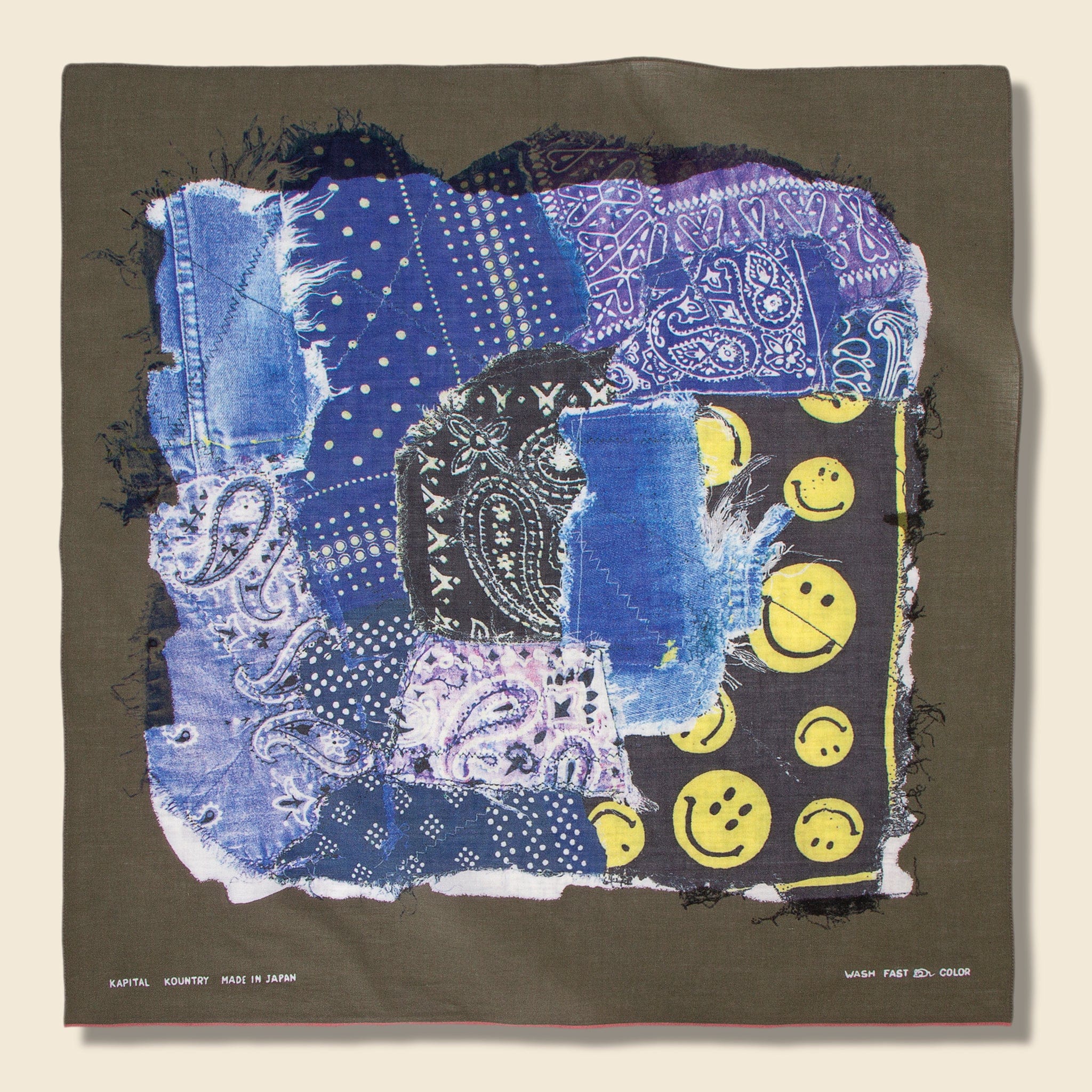 Smile Bandana Patchwork Selvedge Bandana - Khaki