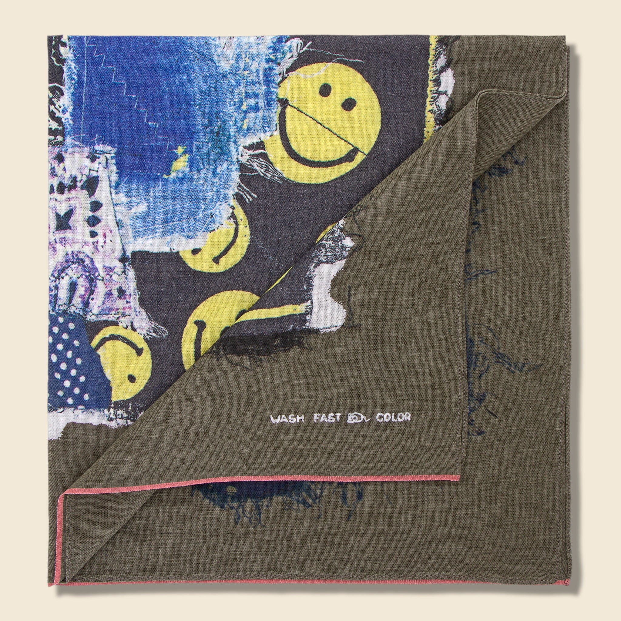 Smile Bandana Patchwork Selvedge Bandana - Khaki - Image 2