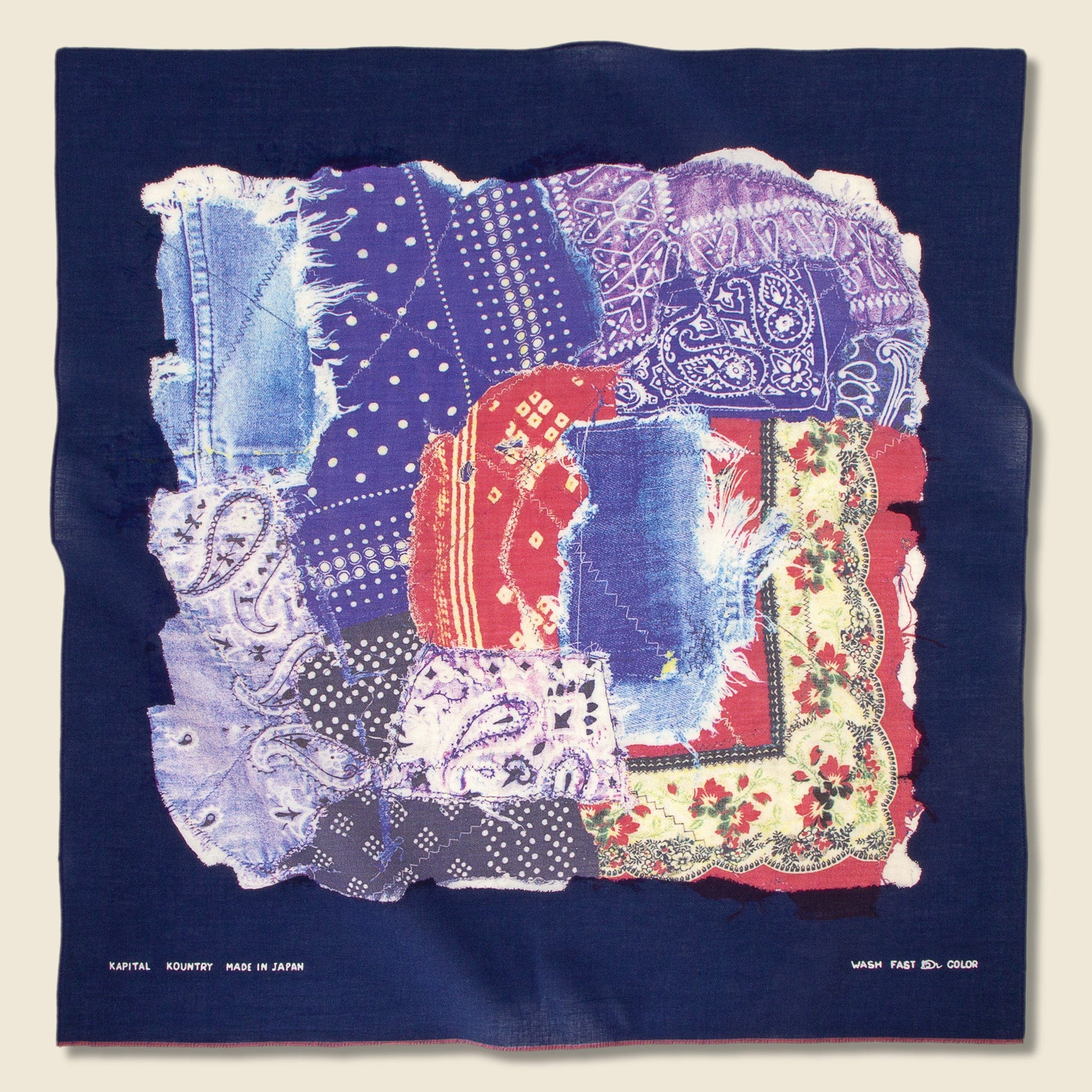 Smile Bandana Patchwork Selvedge Bandana - Navy