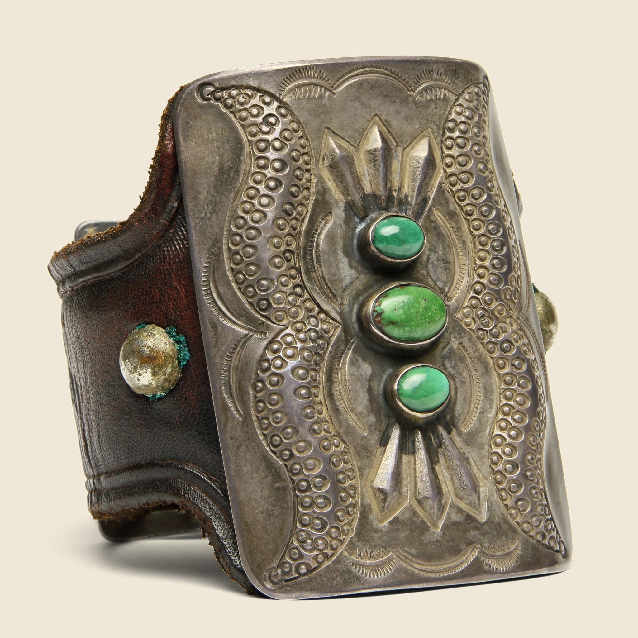 Three Green Turquoise Stones Ketoh - Leather/Turquoise/Sterling