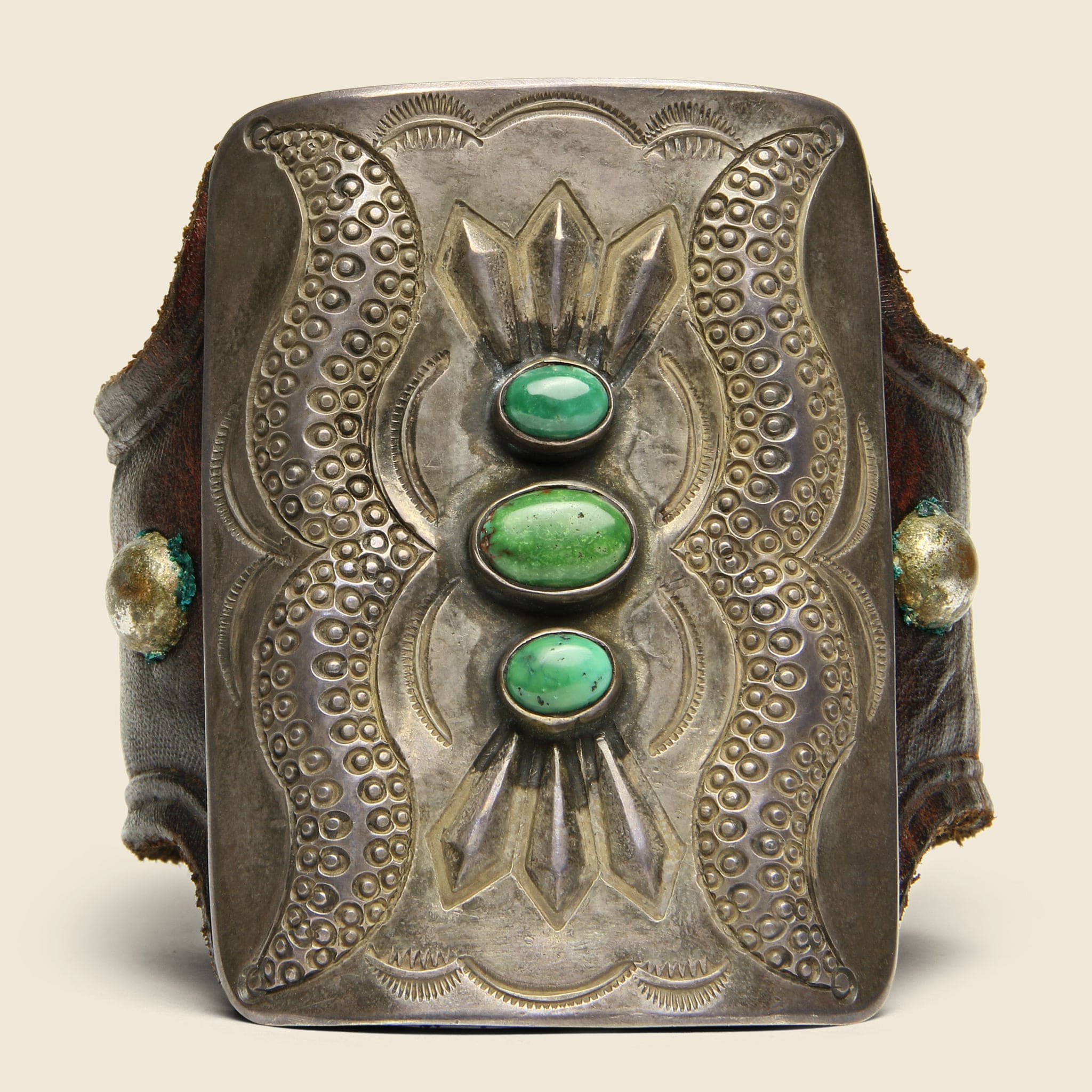 Three Green Turquoise Stones Ketoh - Leather/Turquoise/Sterling - Image 2