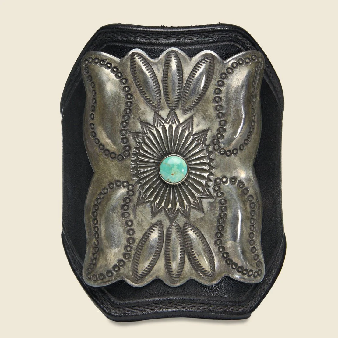 Leaf & Small Flower Motif Ketoh - Leather/Sterling/Turquoise - Image 2
