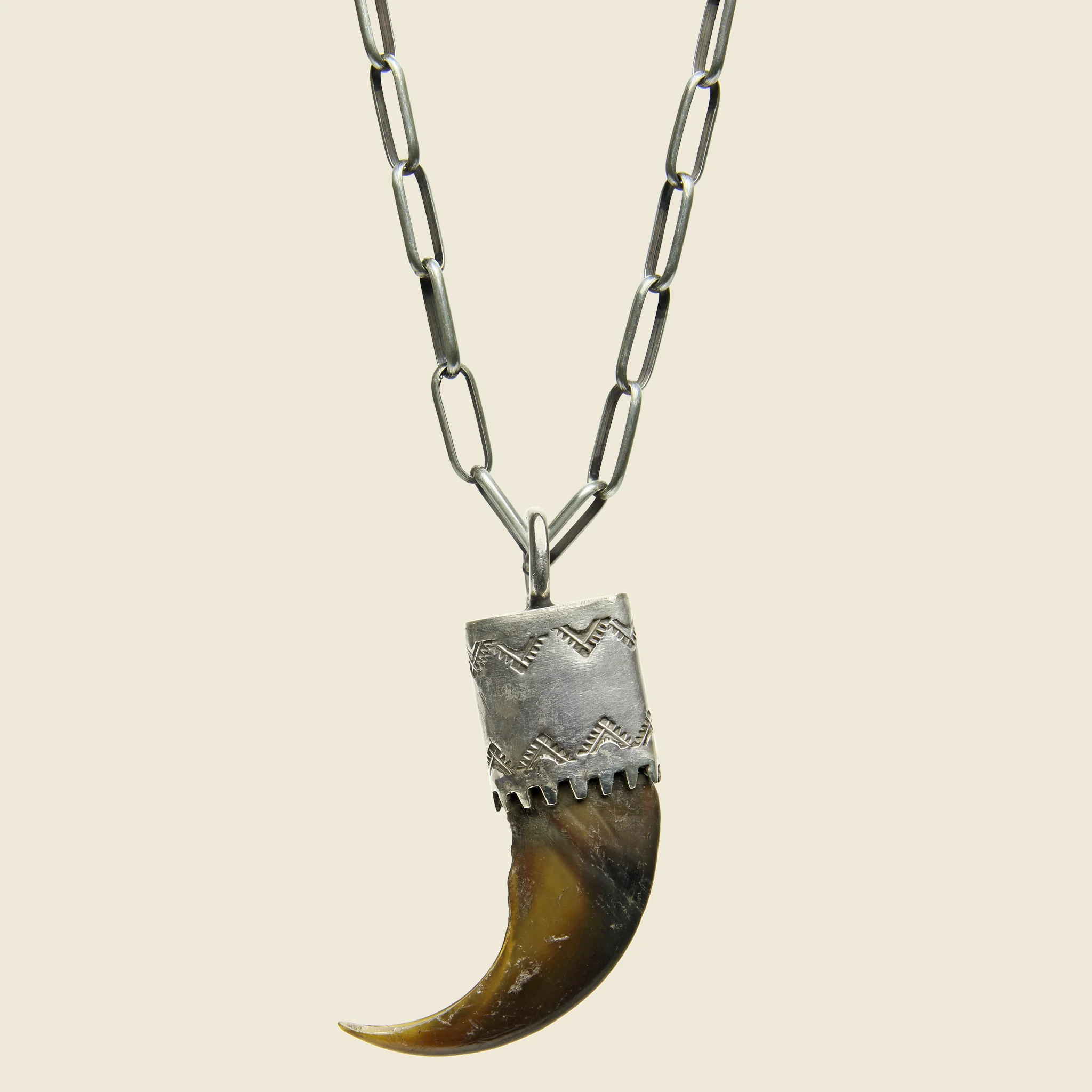Capped Bear Claw Pendant Necklace - Sterling