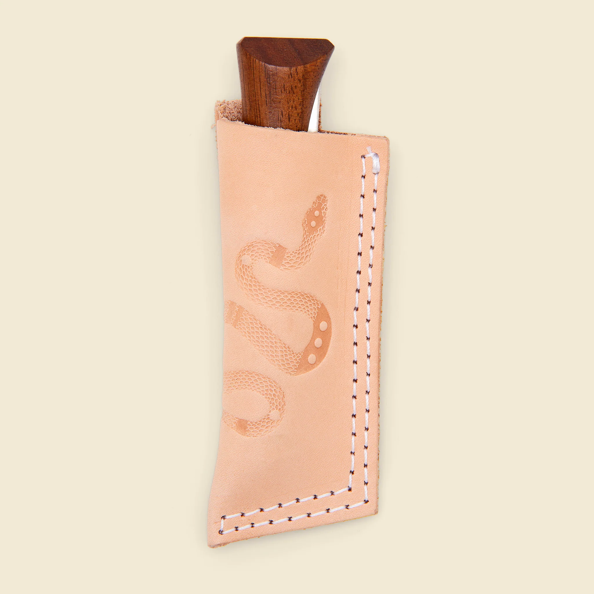 Leather Sheath with Opinel Knife - Natural Snake Stamped
