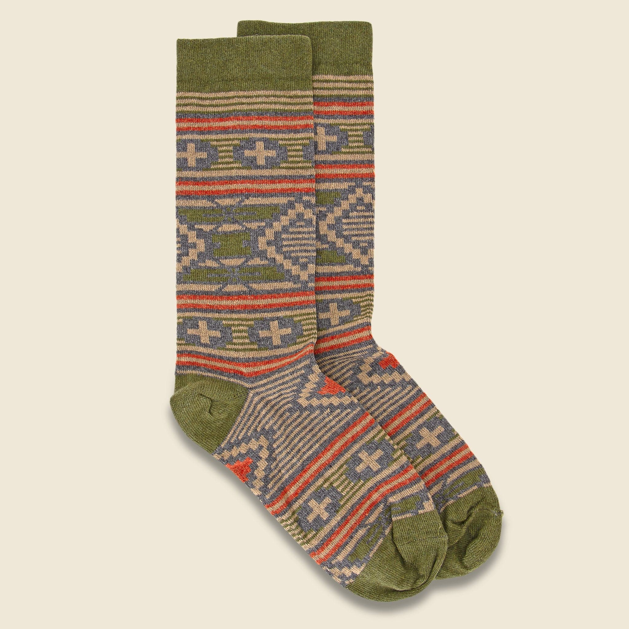 Southwest Diamond Crew Sock - Wheat