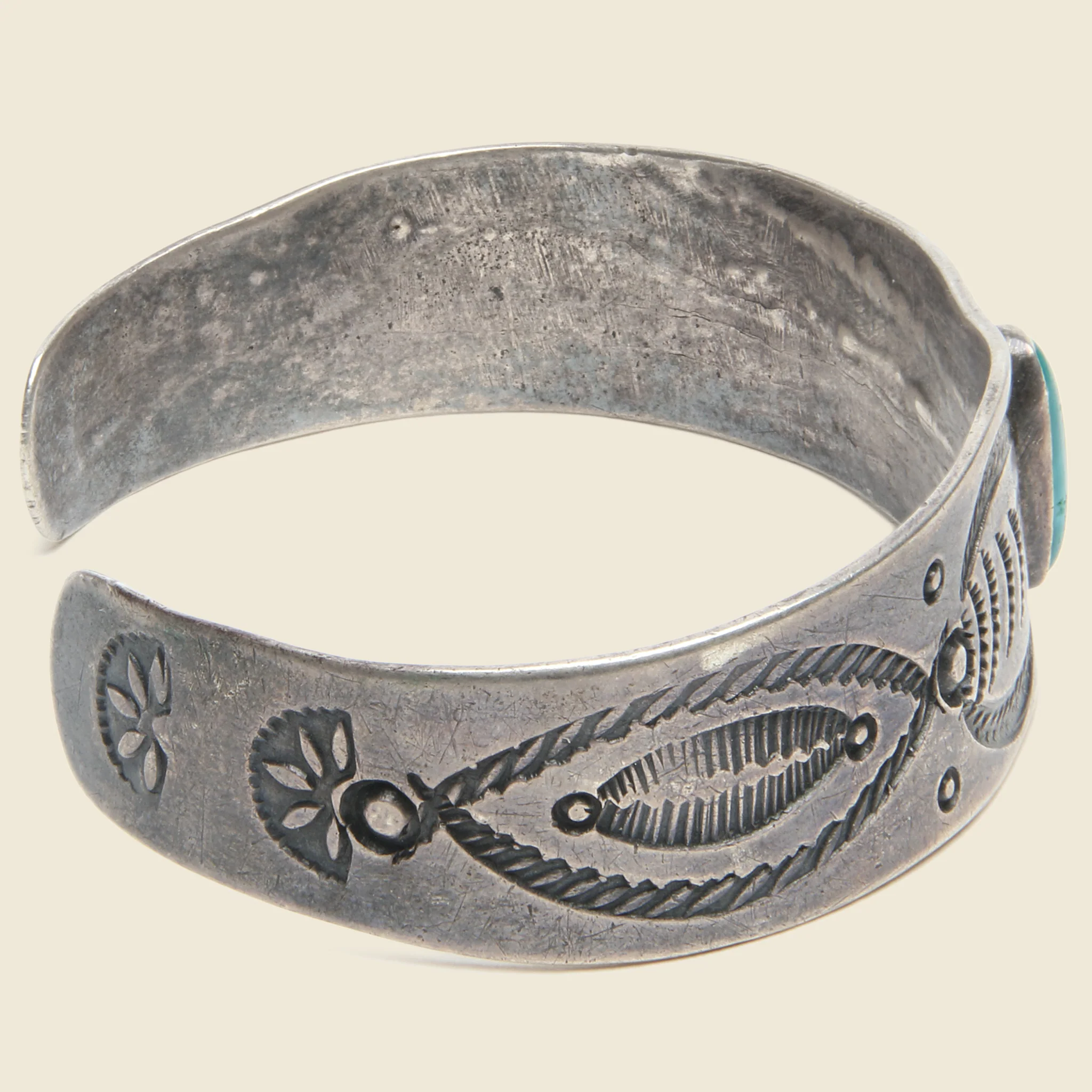 Stamped Silver & Turquoise Cuff #1 - Image 2