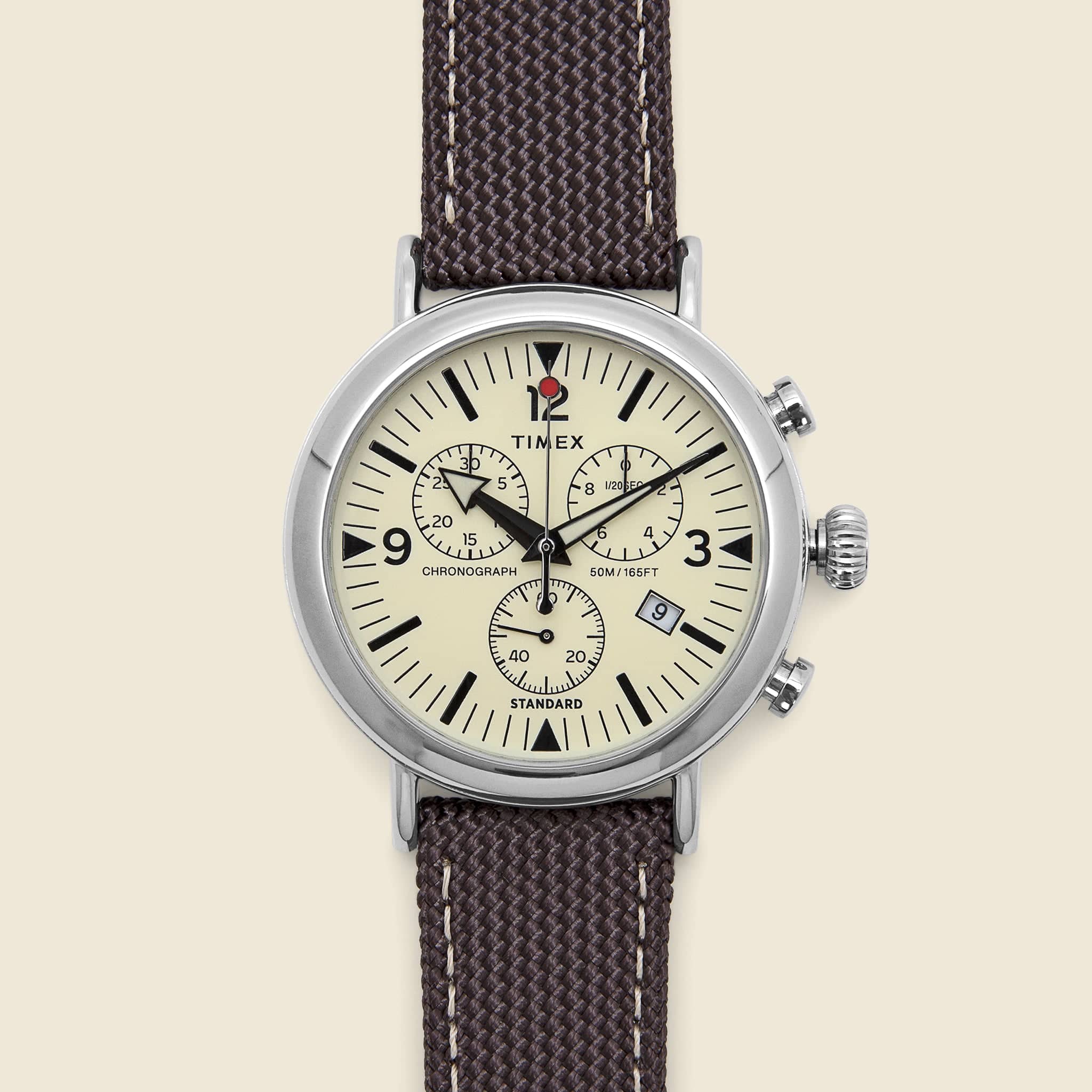 Standard Chronograph Fabric Strap Watch 41mm - Silver/Brown/Cream