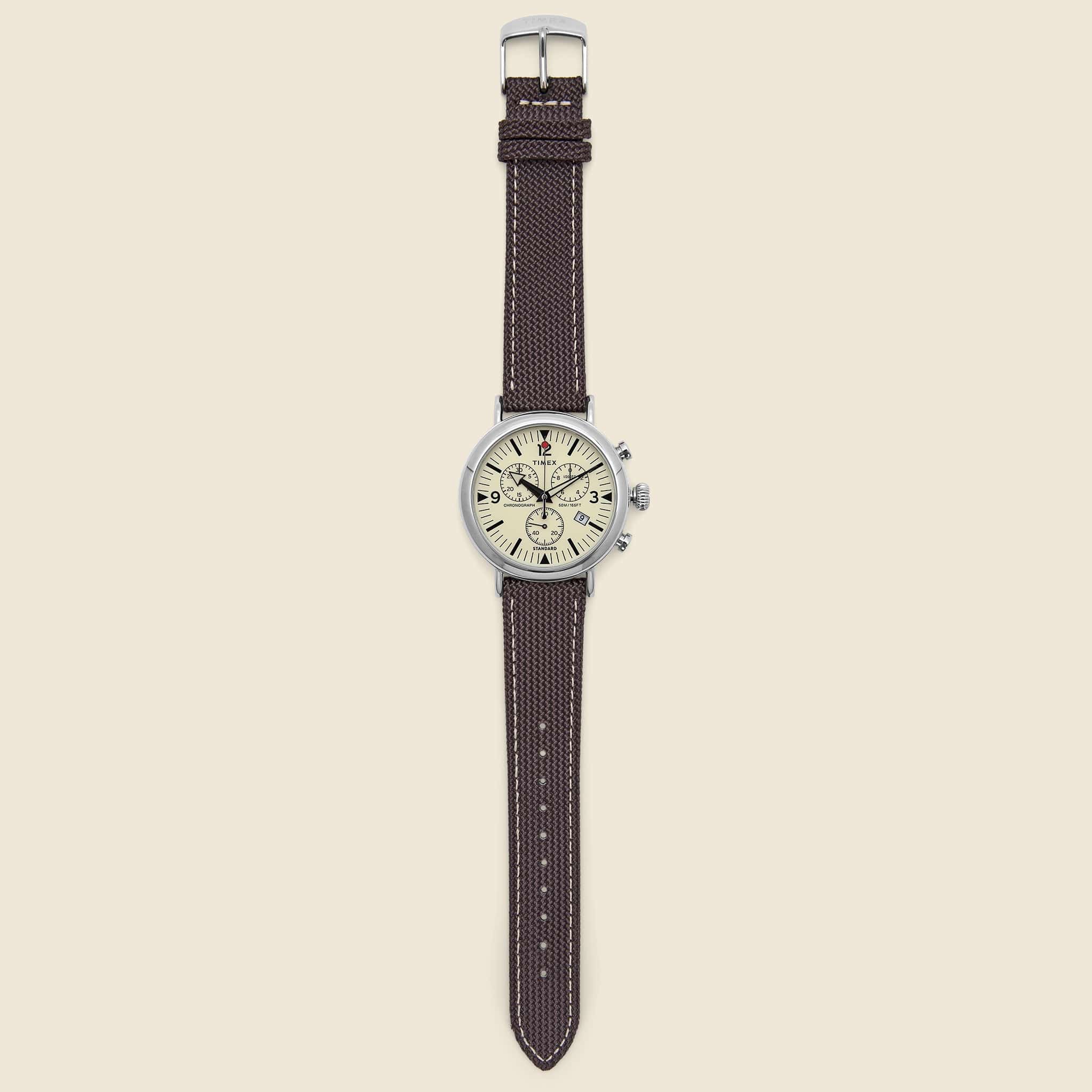 Standard Chronograph Fabric Strap Watch 41mm - Silver/Brown/Cream - Image 2