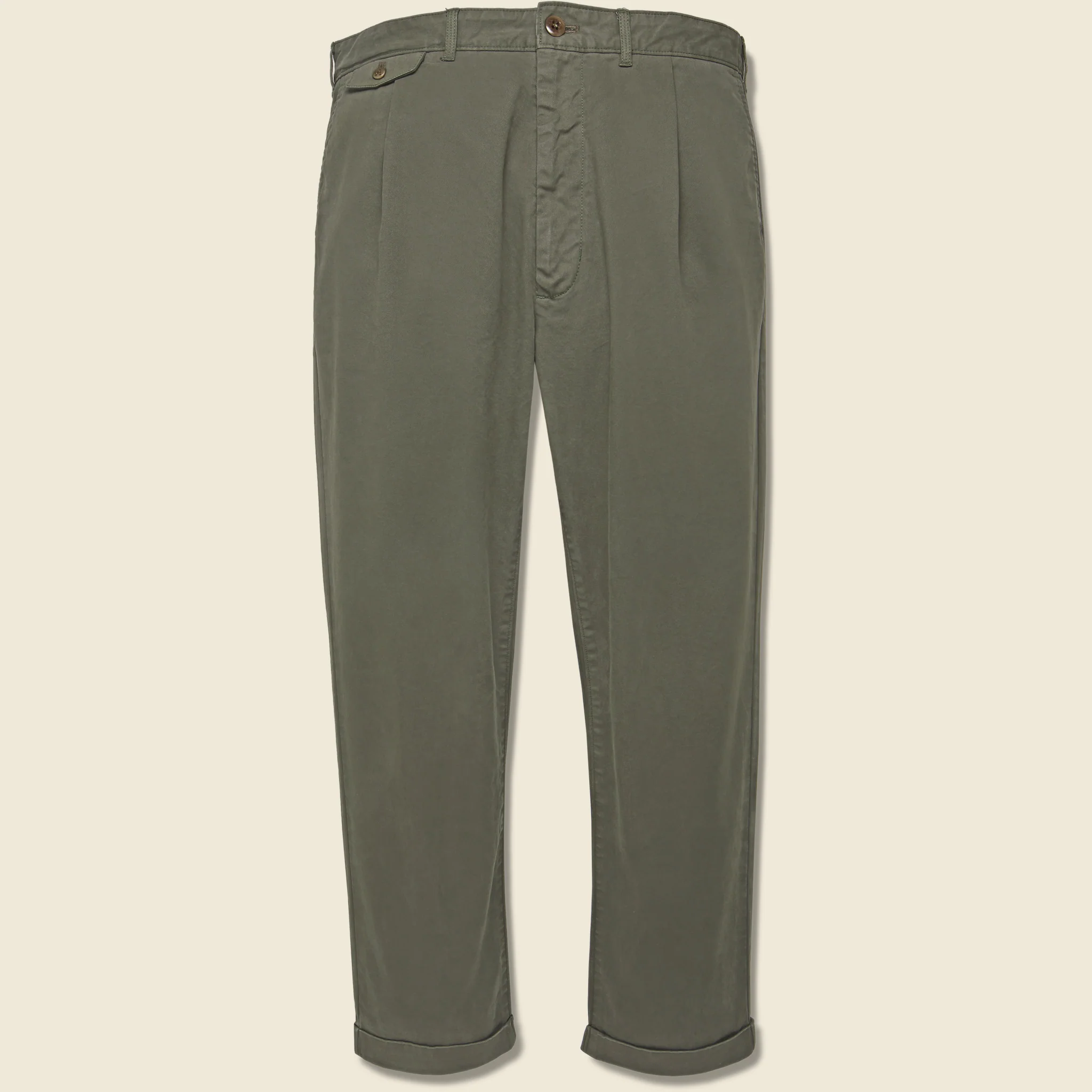 Standard Pleated Chino - Olive Grey