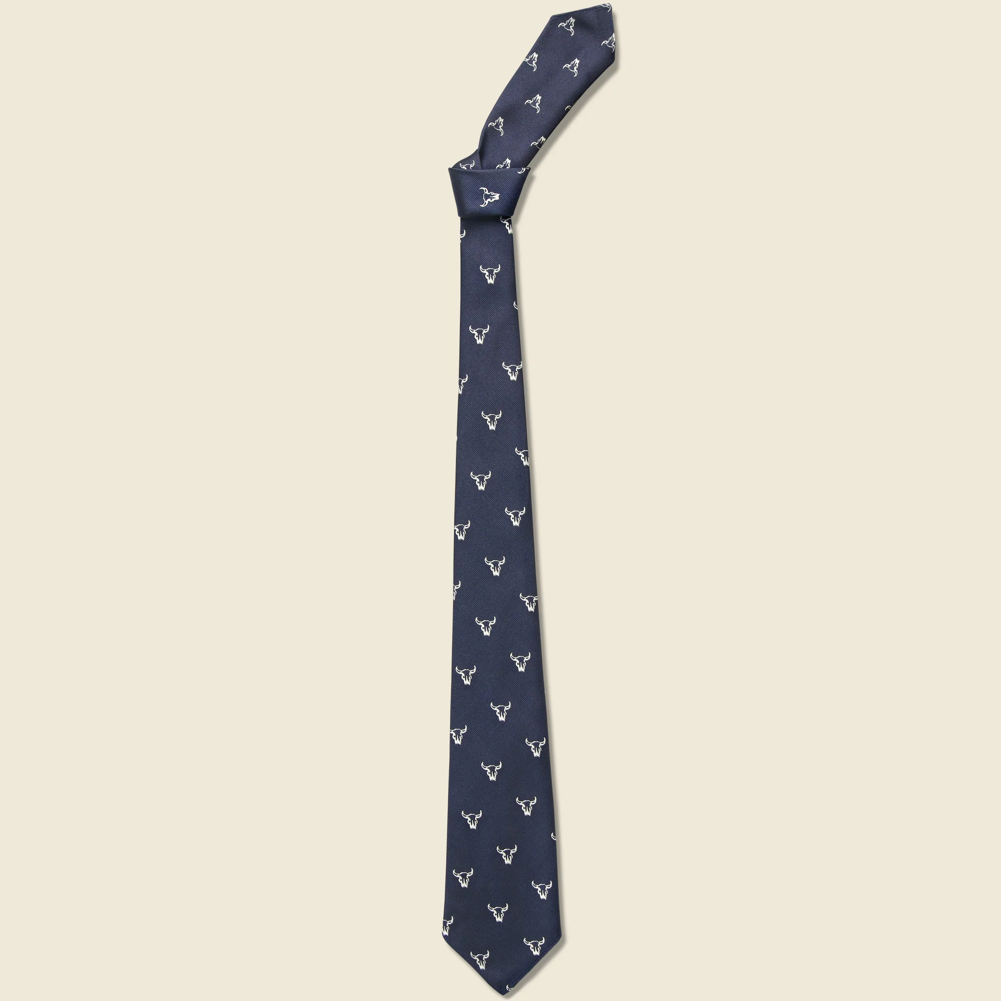 Steer Head Skull Tie - Navy