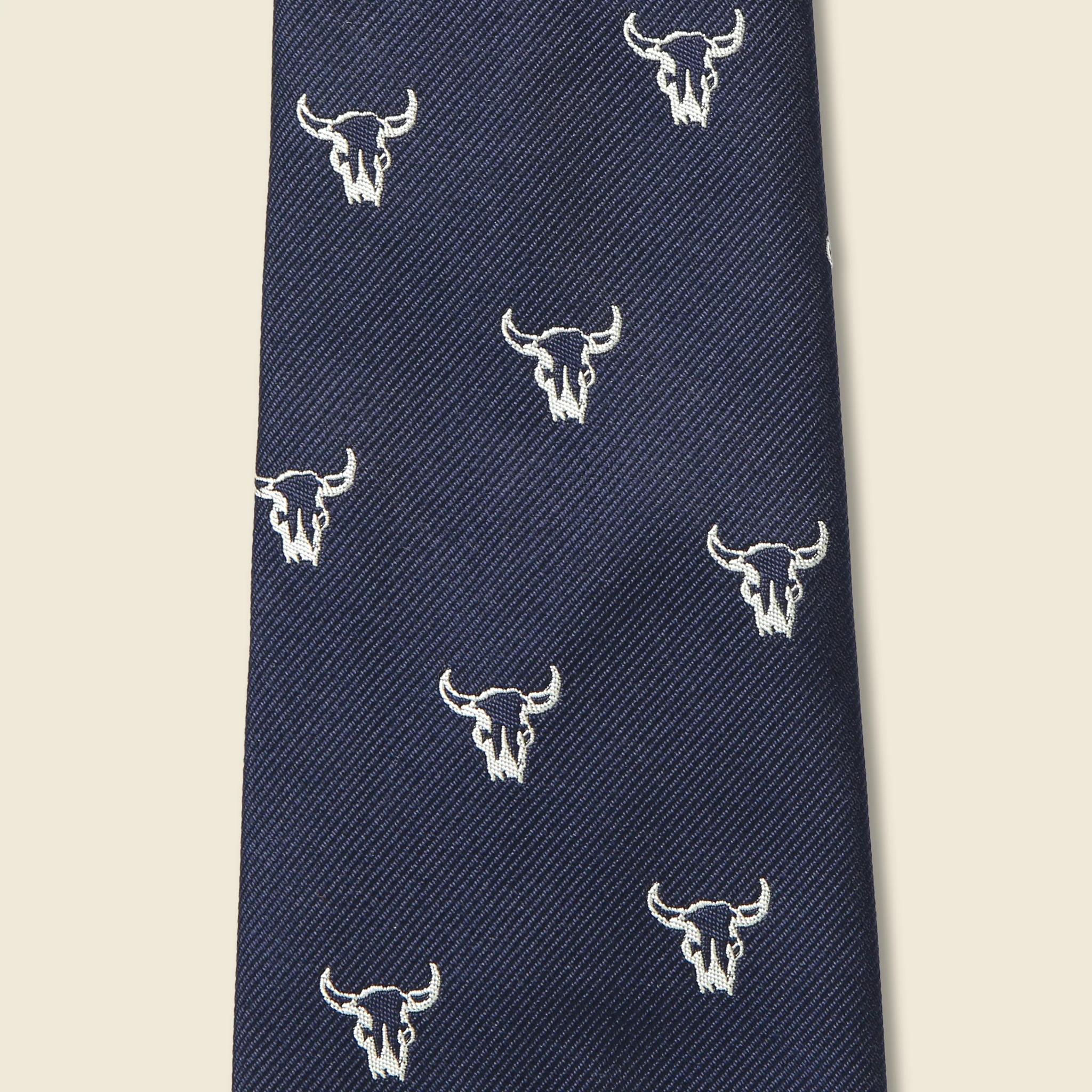 Steer Head Skull Tie - Navy - Image 2