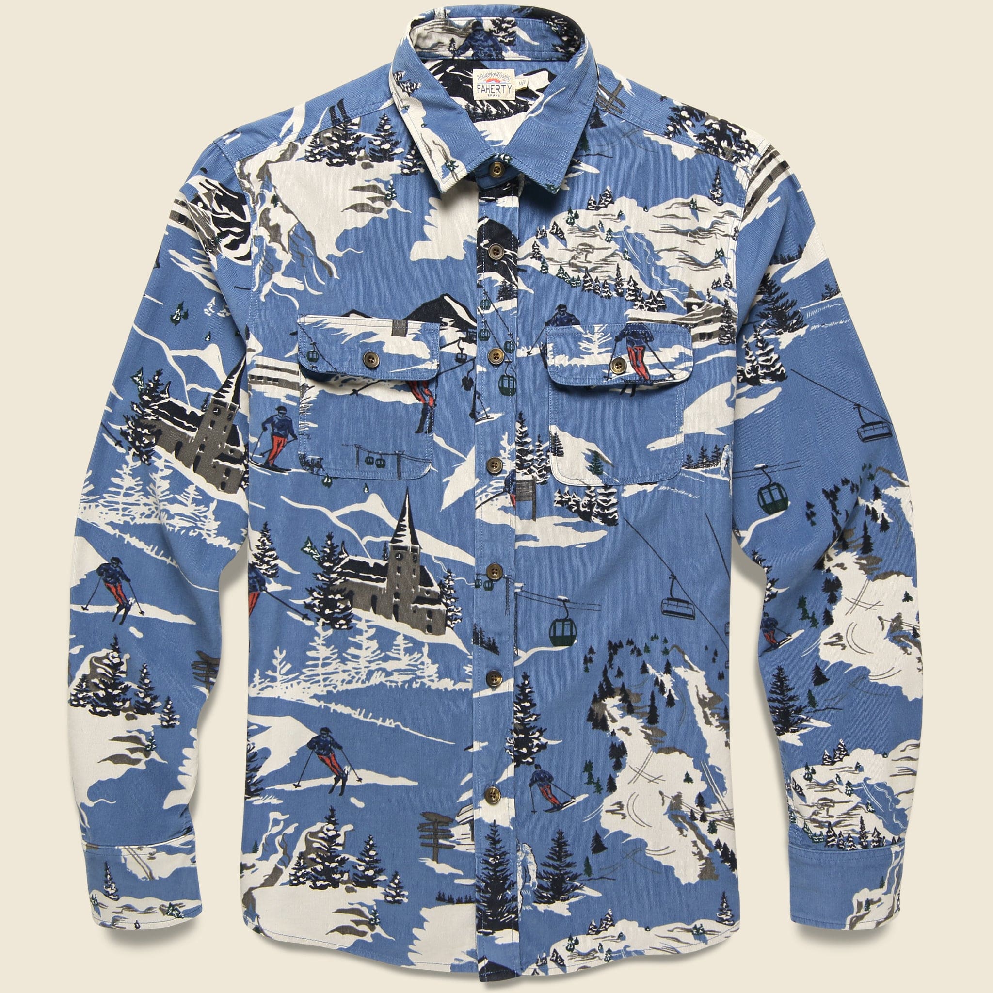 Stretch Cord Shirt - Winter Slopes Print
