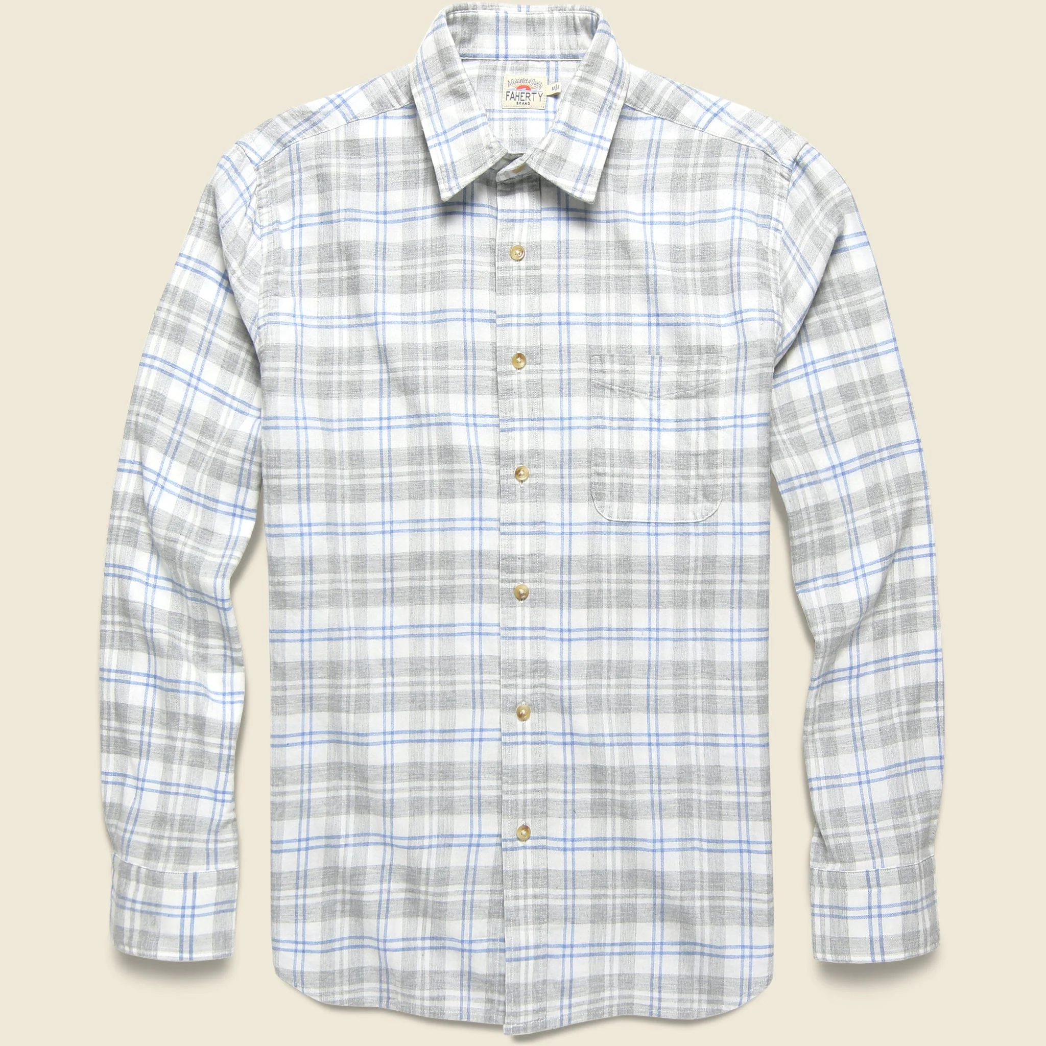 Stretch Featherweight Flannel - Grey Cream Plaid