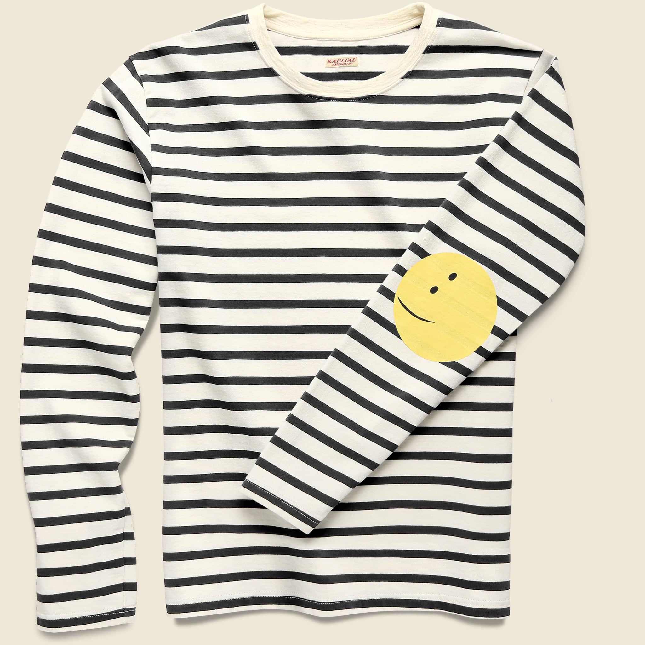 Stripe Jersey Crew Long Sleeve T (RAINBOWY PATCH) - Ecru/Black - Image 2