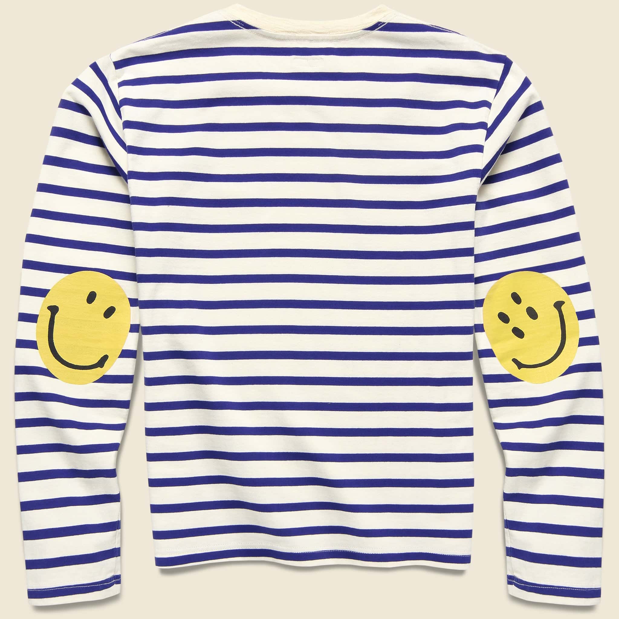 Stripe Jersey Crew Long Sleeve Tee (SMILIE Patch) - Ecru/Blue - Image 3