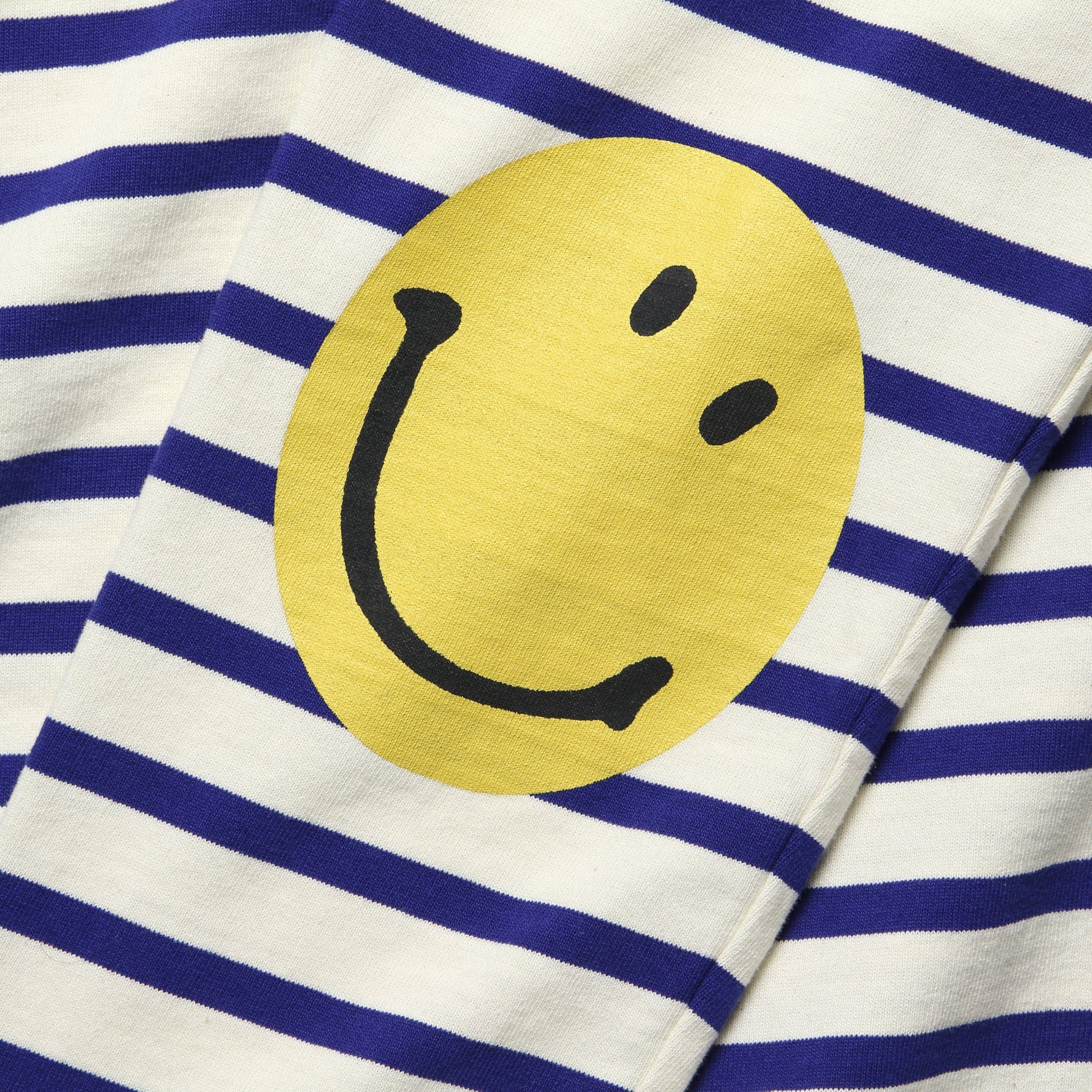 Stripe Jersey Crew Long Sleeve Tee (SMILIE Patch) - Ecru/Blue - Image 4