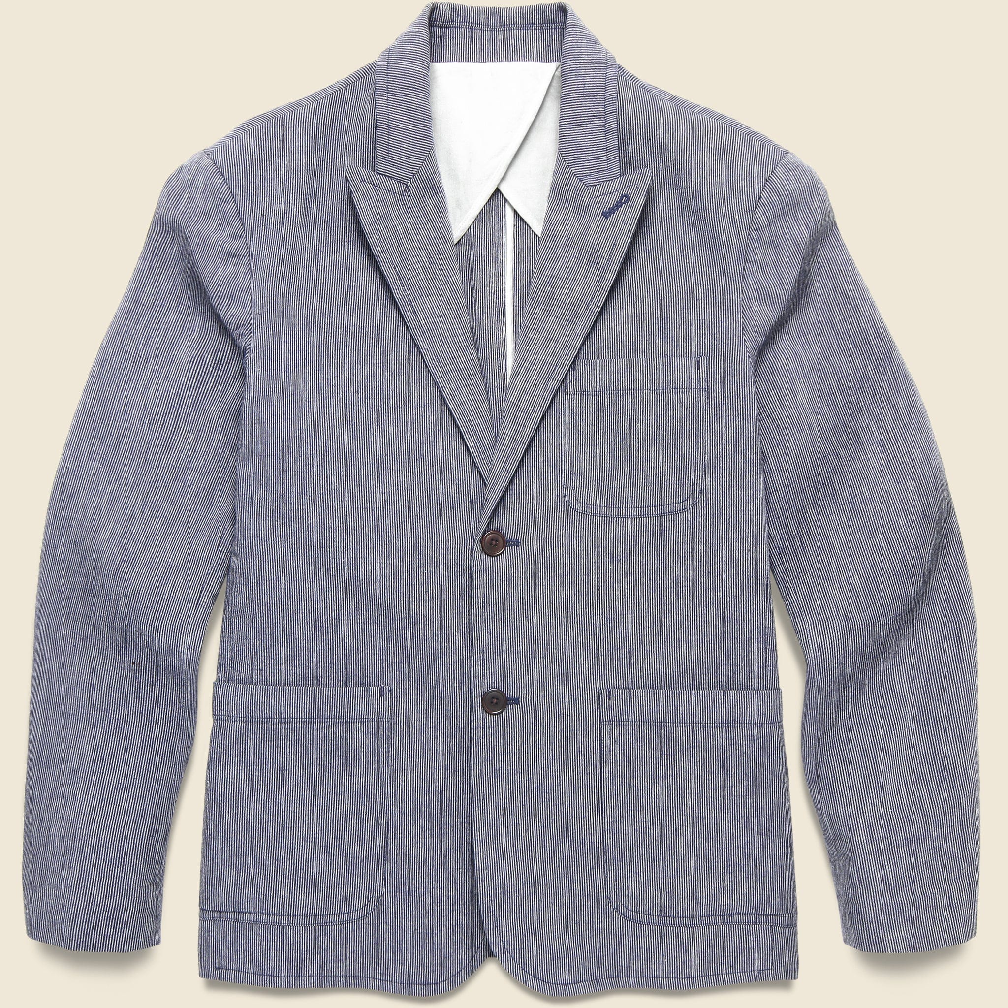Striped Cotton Linen Mercer Blazer - Navy/Blue/Ivory