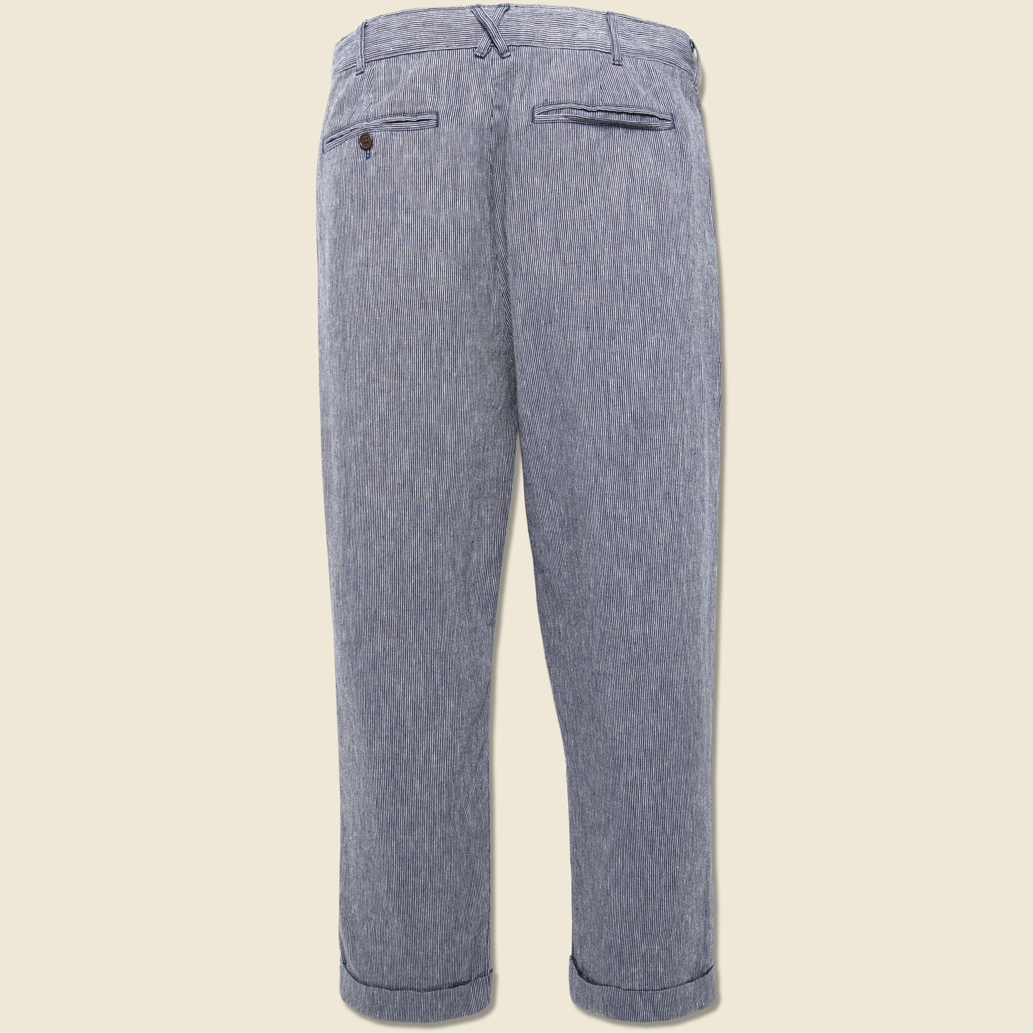 Striped Cotton Linen Pleated Pant - Navy/Blue/Ivory - Image 2