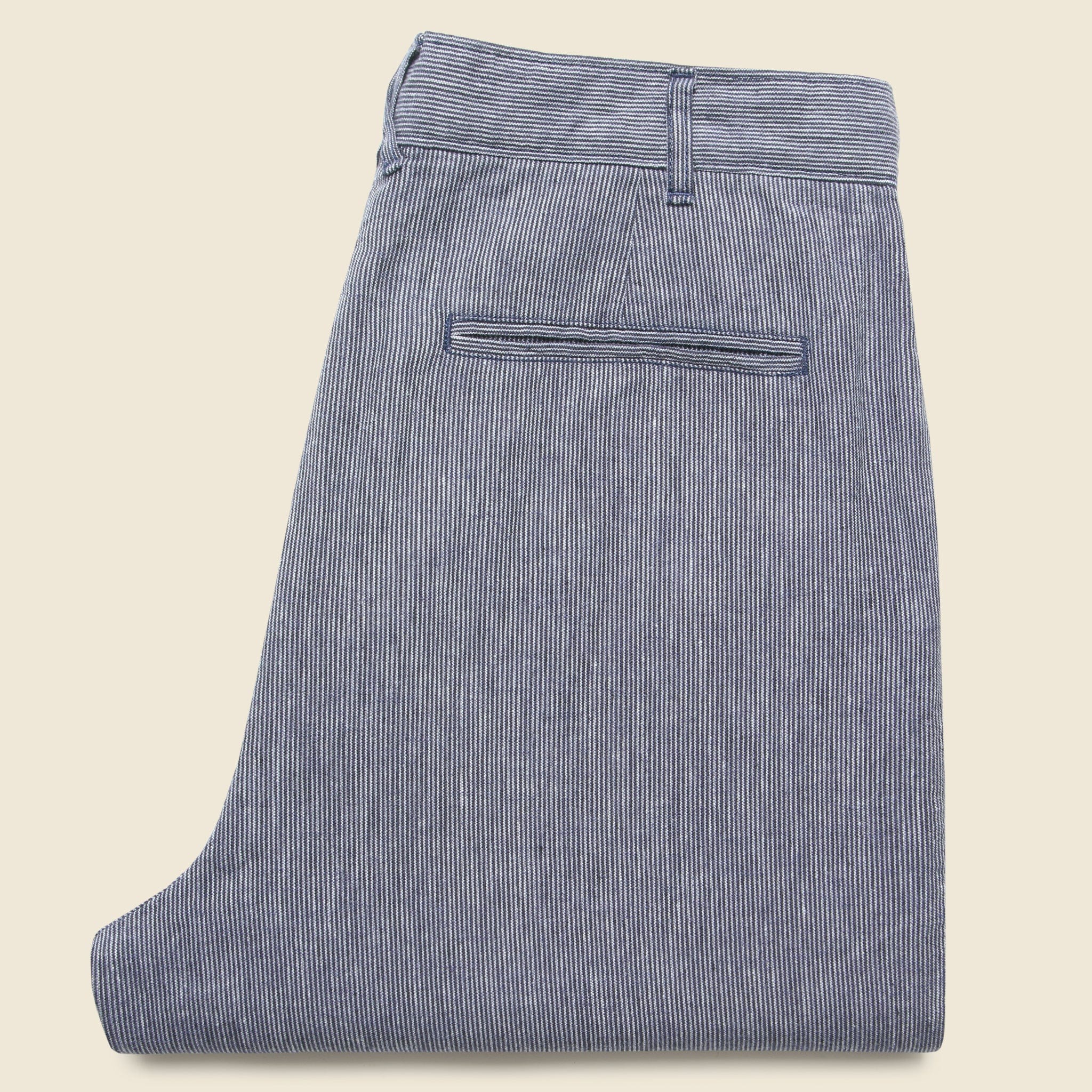 Striped Cotton Linen Pleated Pant - Navy/Blue/Ivory - Image 3
