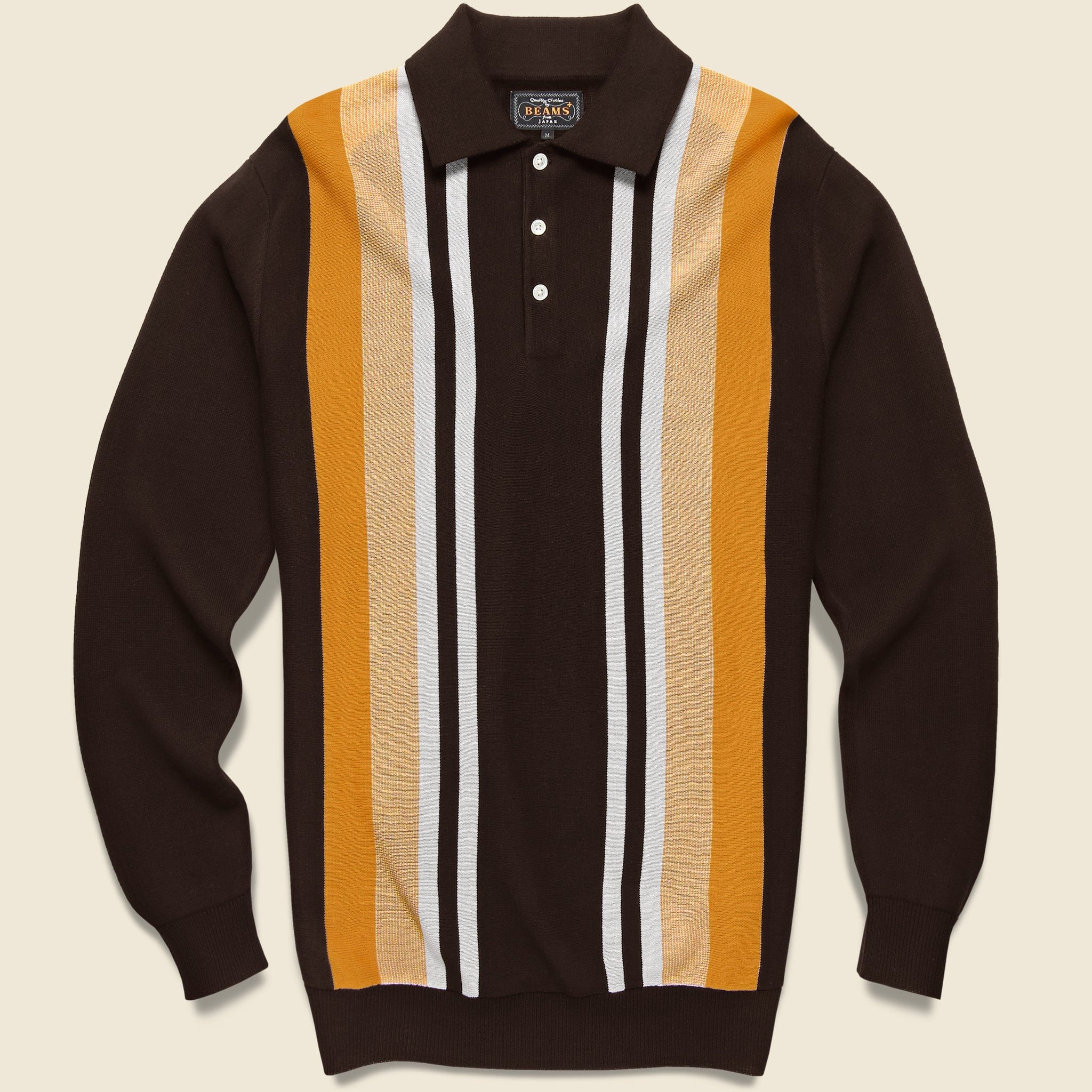 Striped Knit Polo - Brown/Gold/White