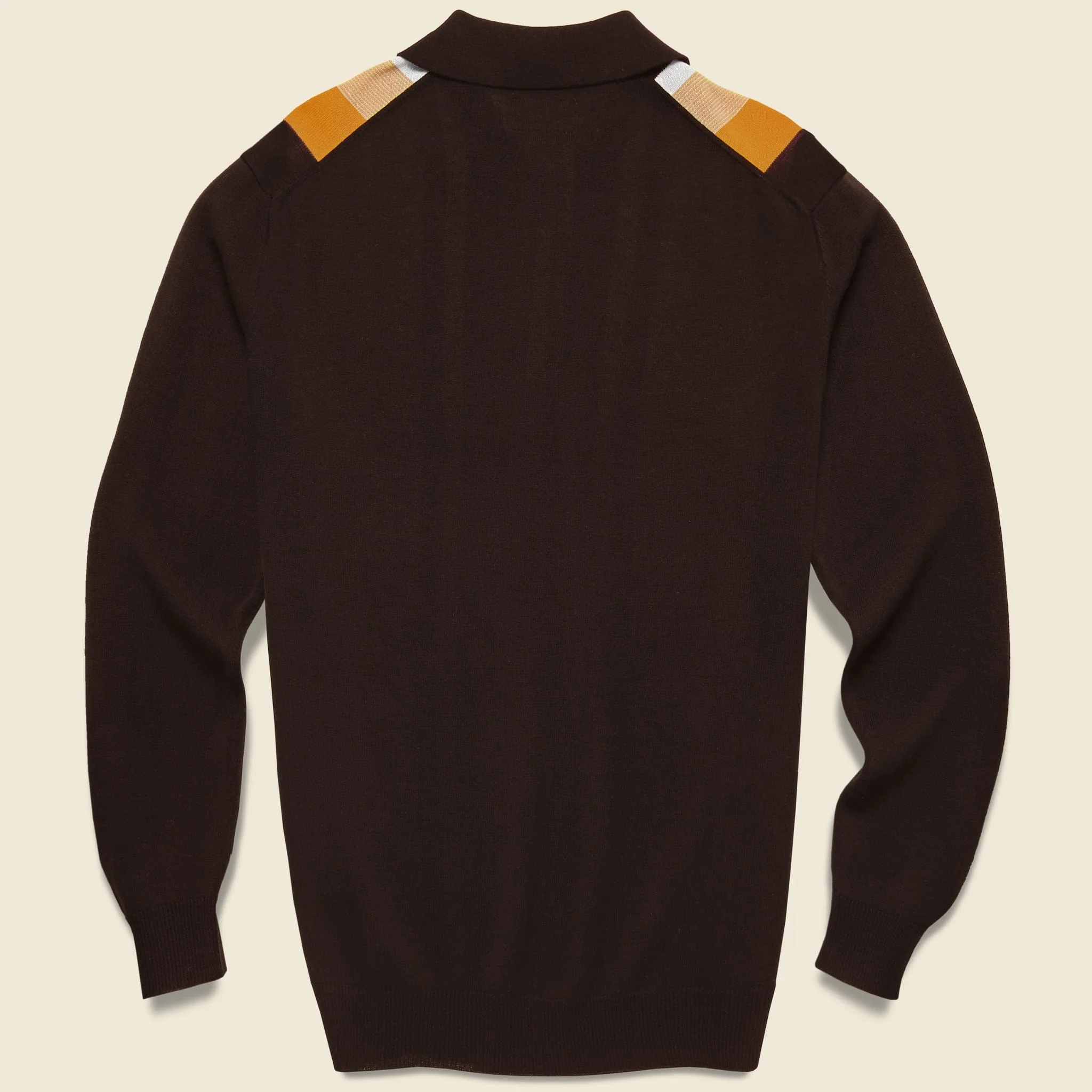 Striped Knit Polo - Brown/Gold/White - Image 2